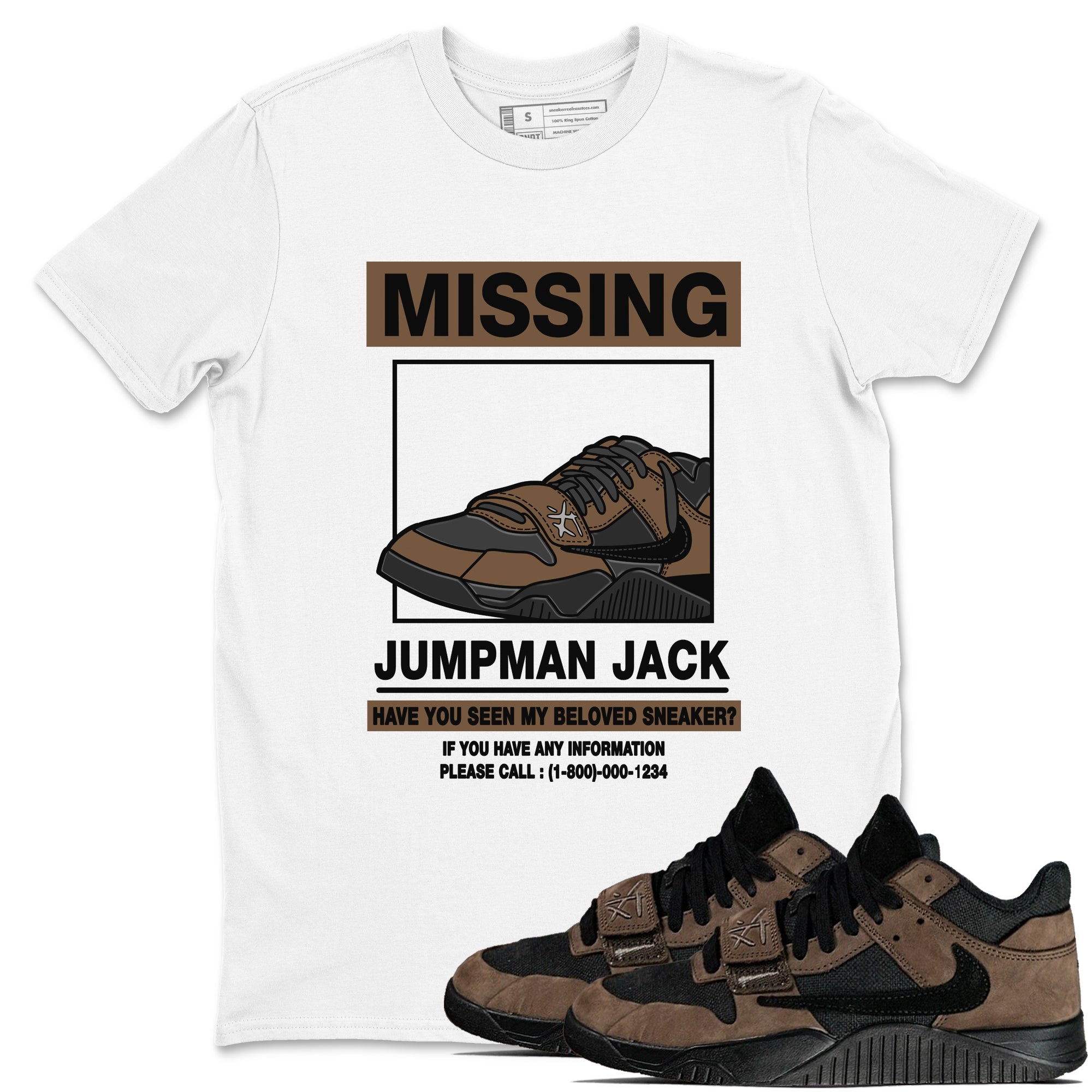 Jordan Jumpman Jack TR Travis Scott Dark Mocha shirts to match jordans Missing Sneaker sneaker match tees Jordan Jumpman Jack Travis Scott Dark Mocha match shoes to clothes Drip Gear Zone unisex cotton White 1 shirts