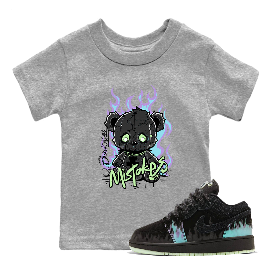 1s Fortune Fly shirts to match jordans Mistakes sneaker match tees Air Jordan 1 Fortune Fly match shoes to clothes Drip Gear Zone Youth Baby Heather Grey 1 tee