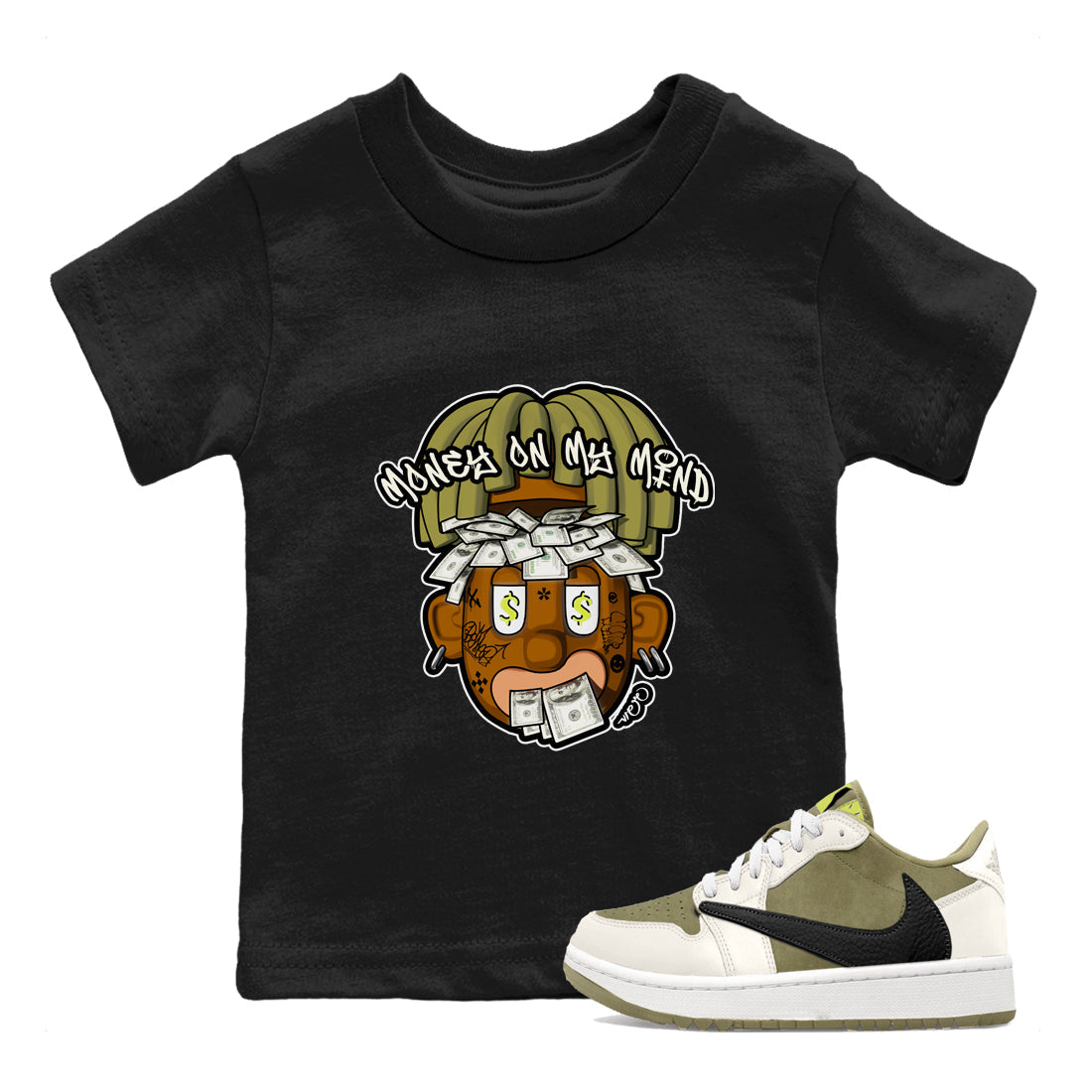 Air Jordan 1 Travis Scott Golf shirt to match jordans Money On My Mind sneaker tees AJ1 Travis Scott Golf Drip Gear Zone Baby Toddler Black 1 T-Shirt