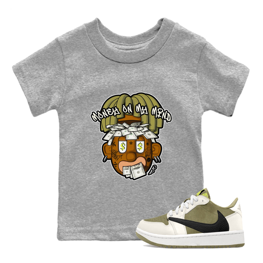 Air Jordan 1 Travis Scott Golf shirt to match jordans Money On My Mind sneaker tees AJ1 Travis Scott Golf Drip Gear Zone Baby Toddler Heather Grey 1 T-Shirt