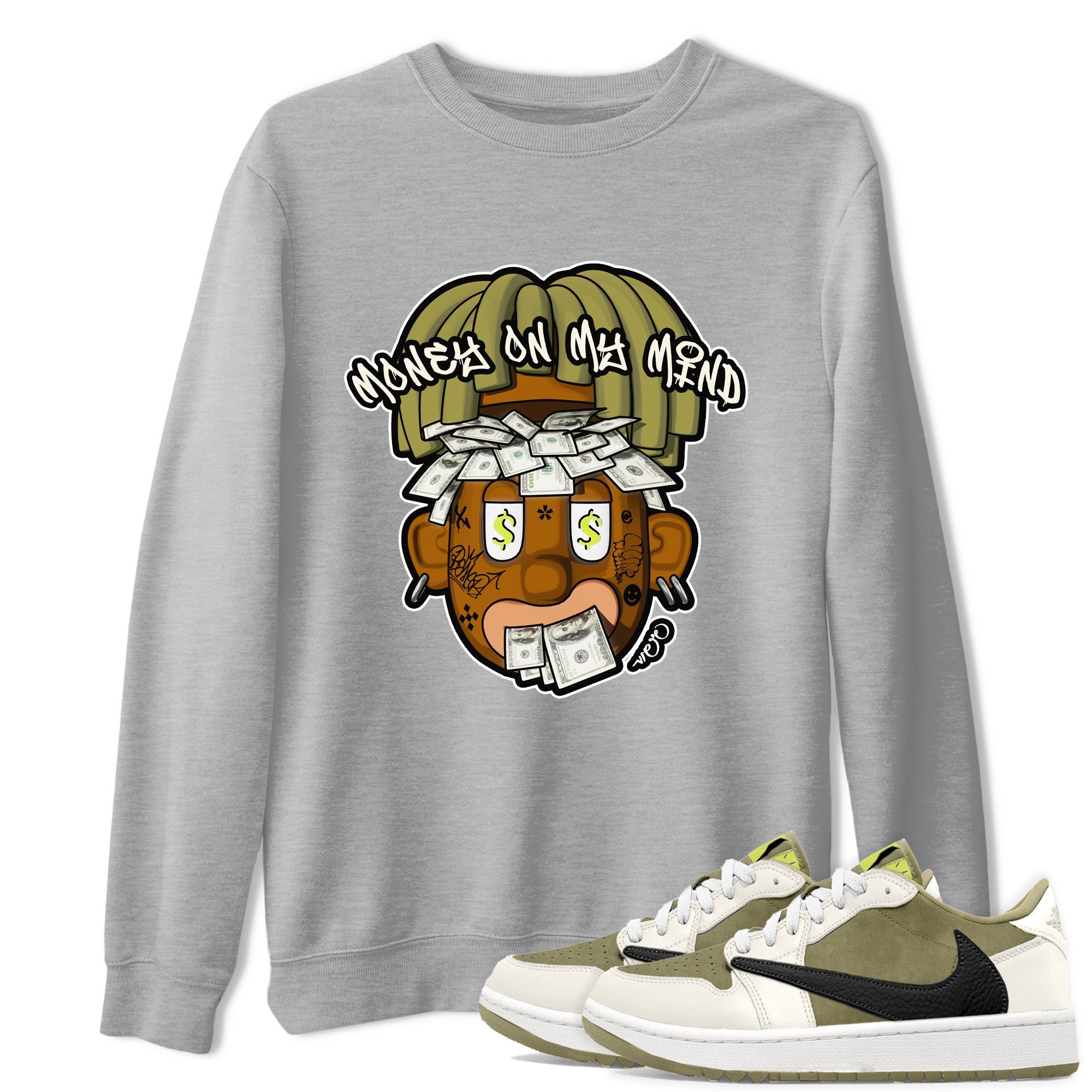 Air Jordan 1 Travis Scott Golf shirt to match jordans Money On My Mind sneaker tees AJ1 Travis Scott Golf Drip Gear Zone Unisex Heather Grey 1 T-Shirt
