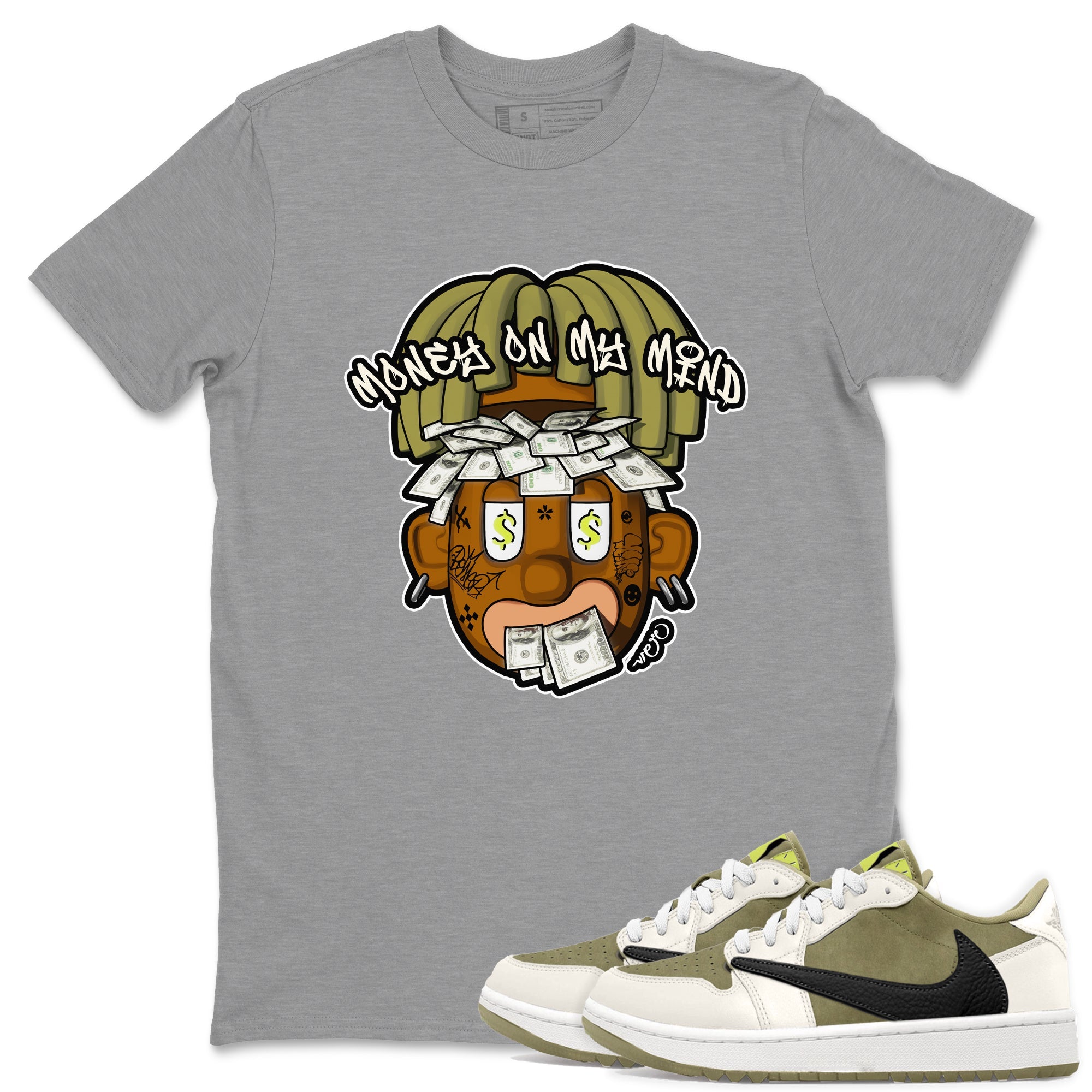 Air Jordan 1 Travis Scott Golf shirt to match jordans Money On My Mind sneaker tees AJ1 Travis Scott Golf Drip Gear Zone Unisex Heather Grey 1 T-Shirt
