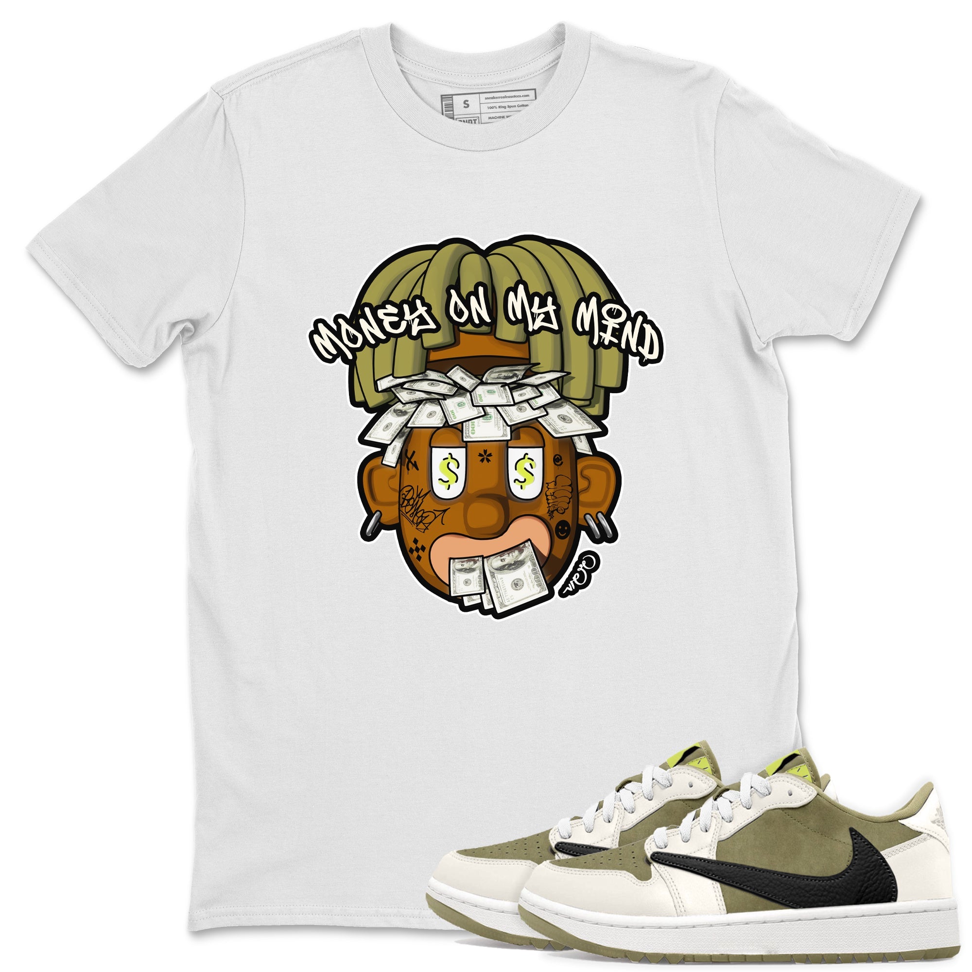 Air Jordan 1 Travis Scott Golf shirt to match jordans Money On My Mind sneaker tees AJ1 Travis Scott Golf Drip Gear Zone Unisex White 1 T-Shirt