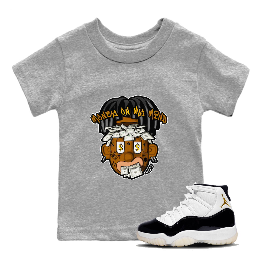 Air Jordan 11 Gratitude shirt to match jordans Money On My Mind sneaker tees AJ11 Gratitude Drip Gear Zone Baby Toddler Heather Grey 1 T-Shirt