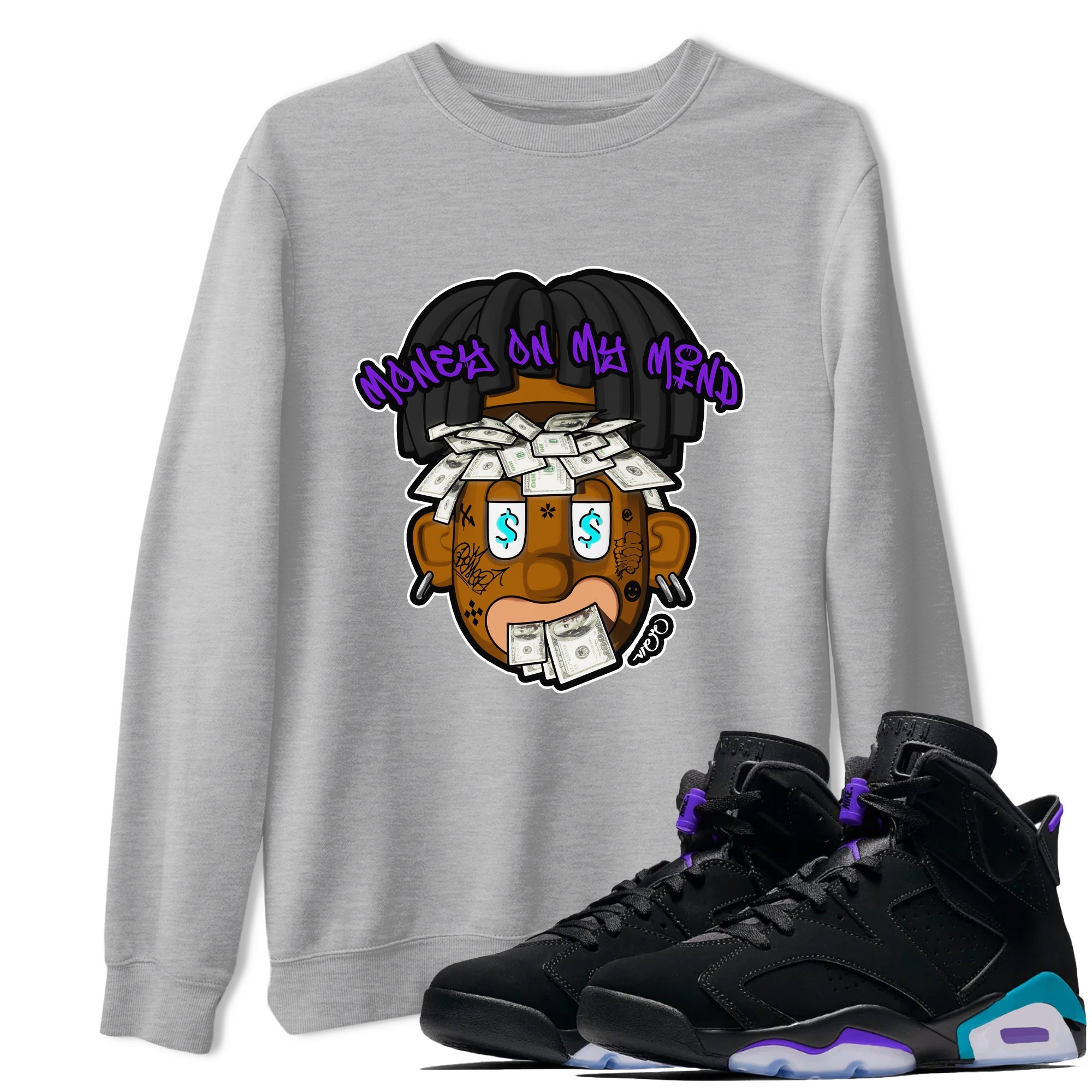 Air Jordan 6 Aqua shirt to match jordans Money On My Mind sneaker tees AJ6 Aqua Drip Gear Zone Unisex Heather Grey 1 T-Shirt
