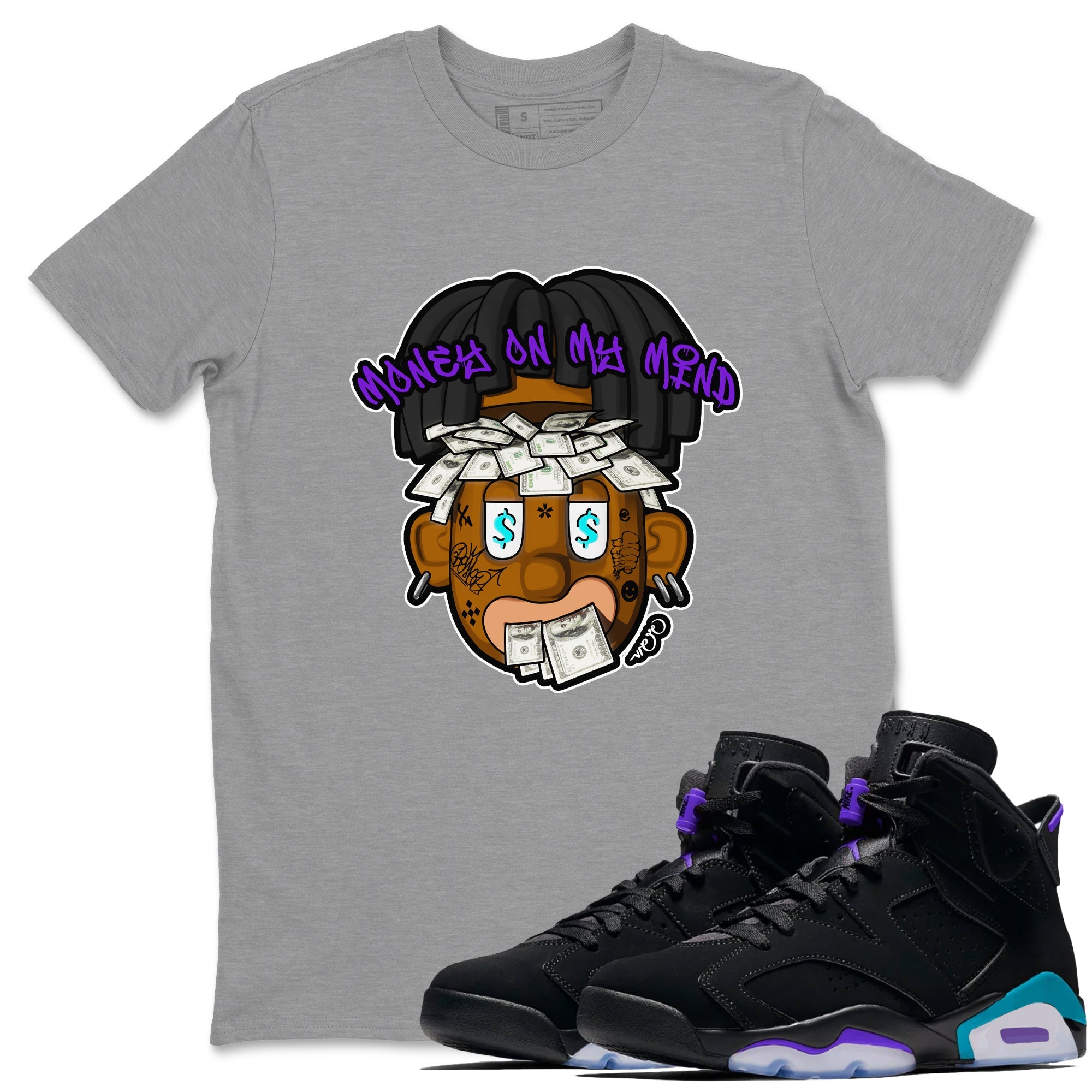 Air Jordan 6 Aqua shirt to match jordans Money On My Mind sneaker tees AJ6 Aqua Drip Gear Zone Unisex Heather Grey 1 T-Shirt