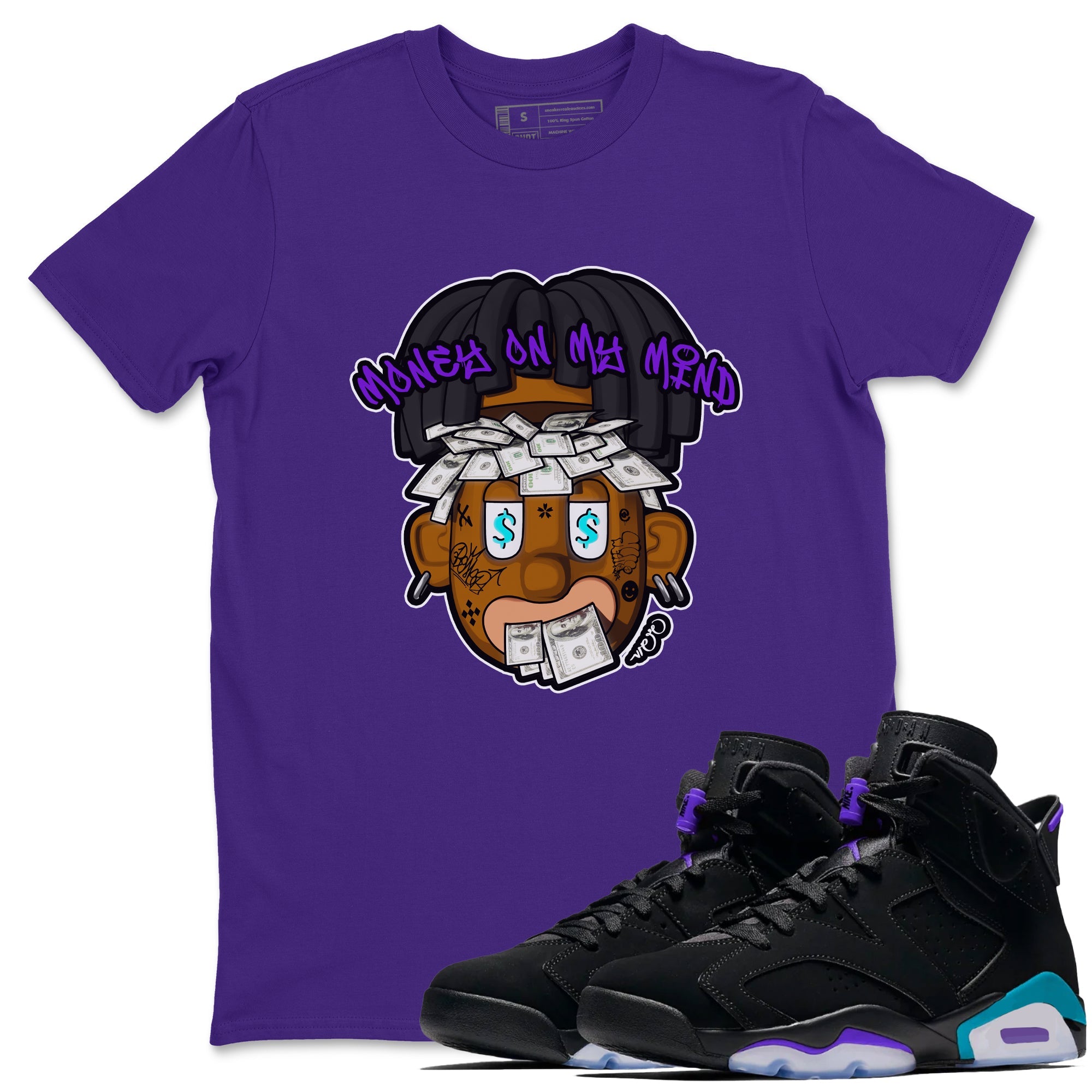 Air Jordan 6 Aqua shirt to match jordans Money On My Mind sneaker tees AJ6 Aqua Drip Gear Zone Unisex Purple 1 T-Shirt