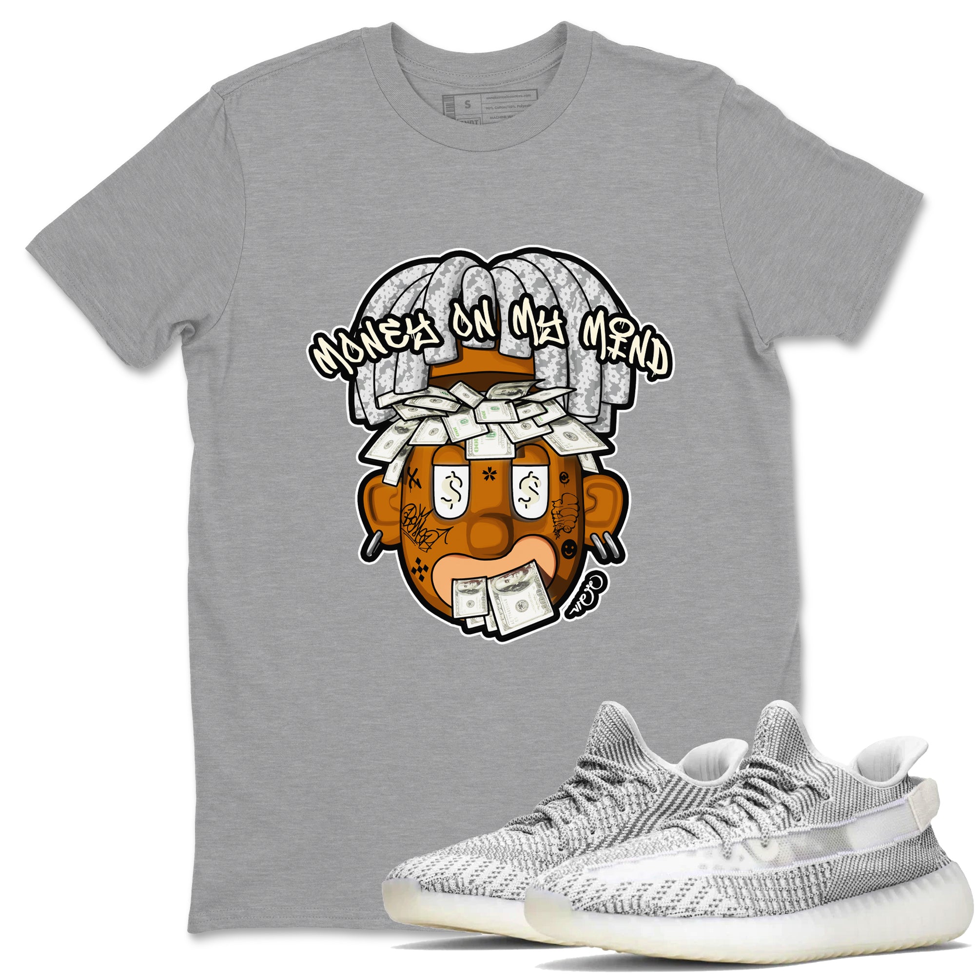 Yeezy 350 Static shirt to match jordans Money On My Mind sneaker tees Adidas Yeezy 350 Static Drip Gear Zone Unisex Heather Grey 1 T-Shirt