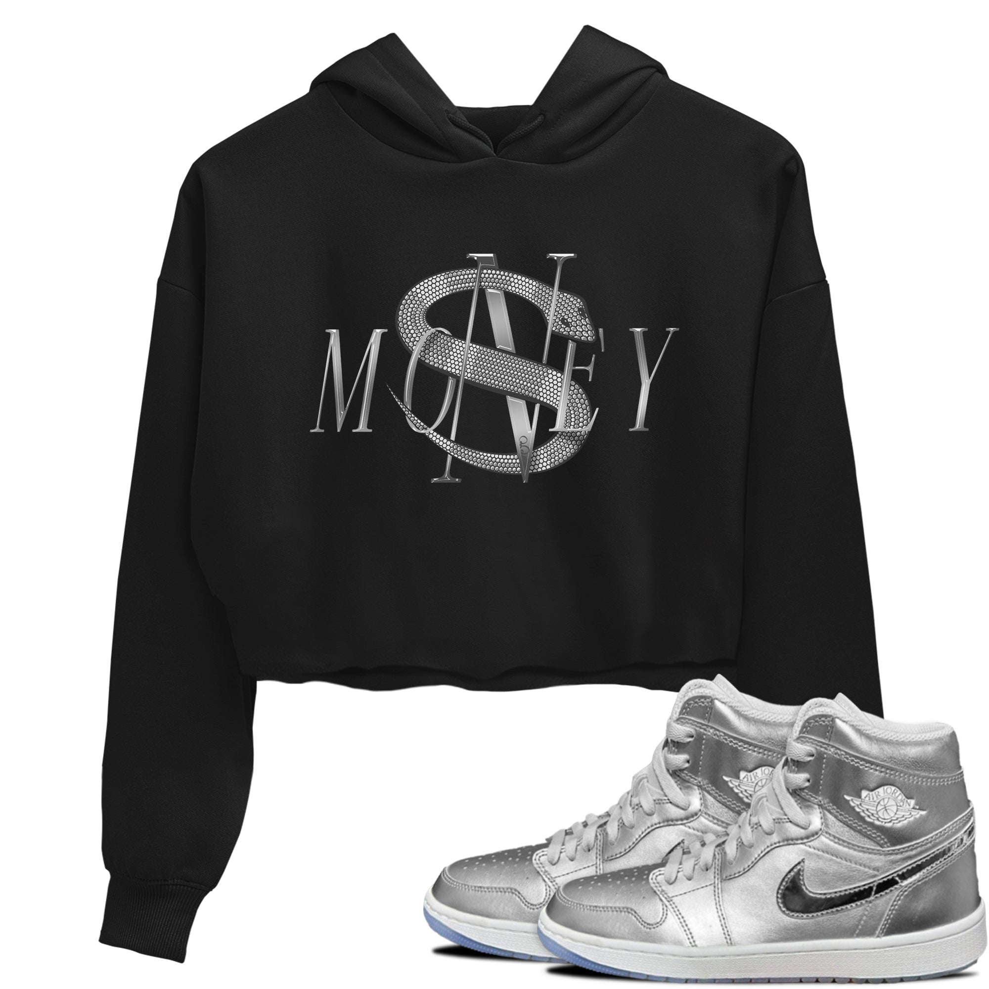 Air Jordan 1 Gift Giving shirt to match jordans Money Snake sneaker tees  Metal tees AJ1 Gift Giving Drip Gear Zone Black 1 Crop T-Shirt