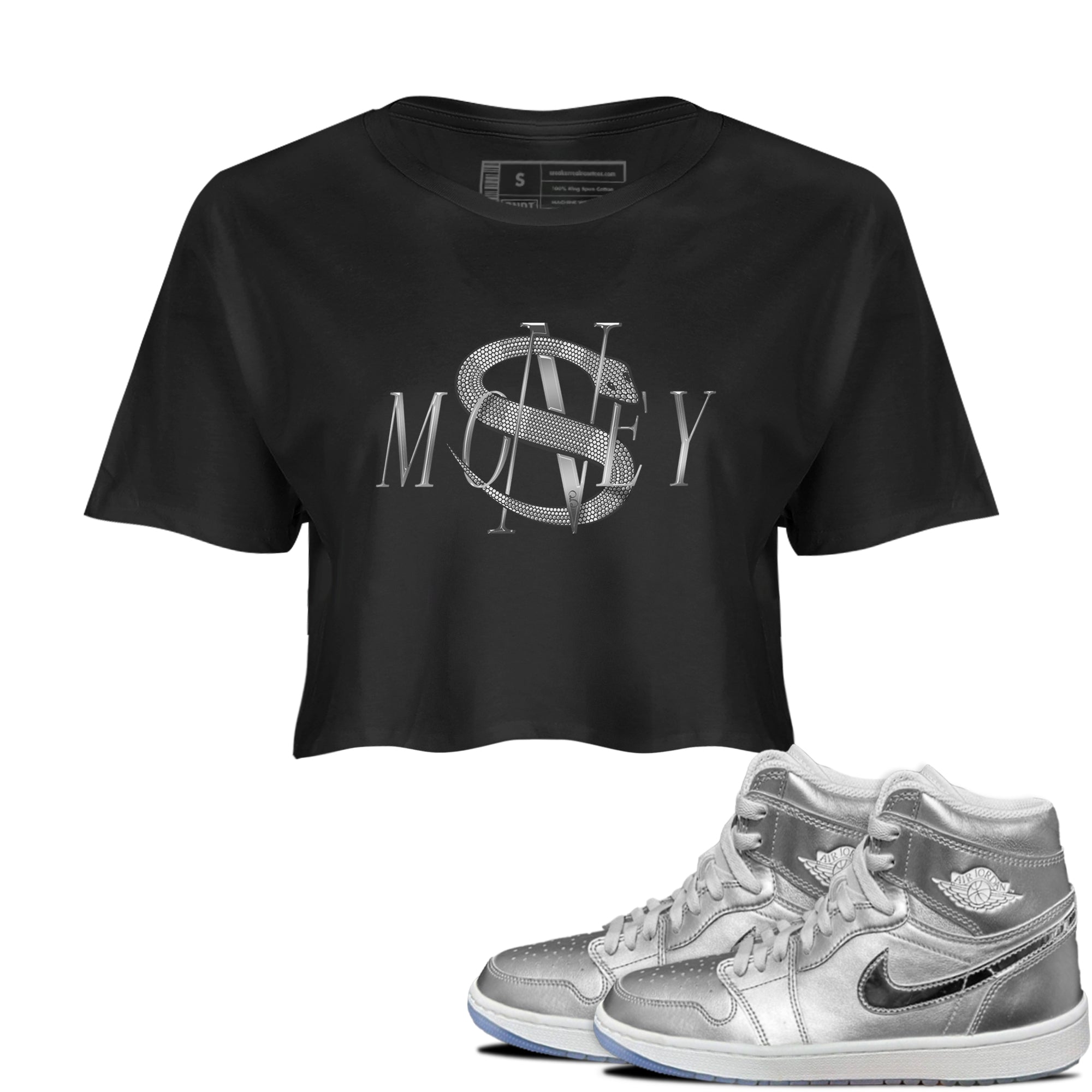 Air Jordan 1 Gift Giving shirt to match jordans Money Snake sneaker tees  Metal tees AJ1 Gift Giving Drip Gear Zone Black 1 Crop T-Shirt