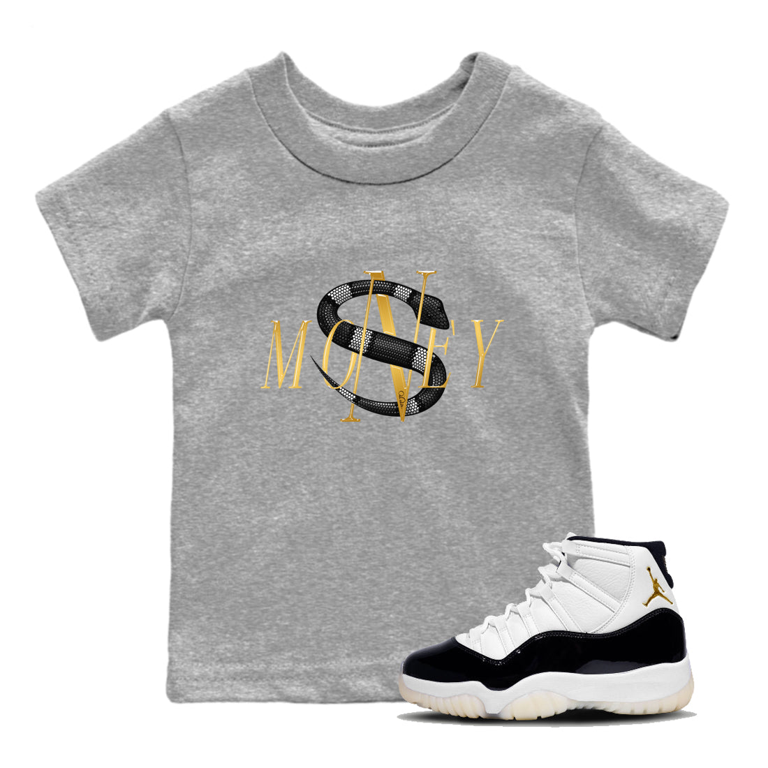Air Jordan 11 Gratitude shirt to match jordans Money Snake sneaker tees AJ11 Gratitude Drip Gear Zone Baby Toddler Heather Grey 1 T-Shirt