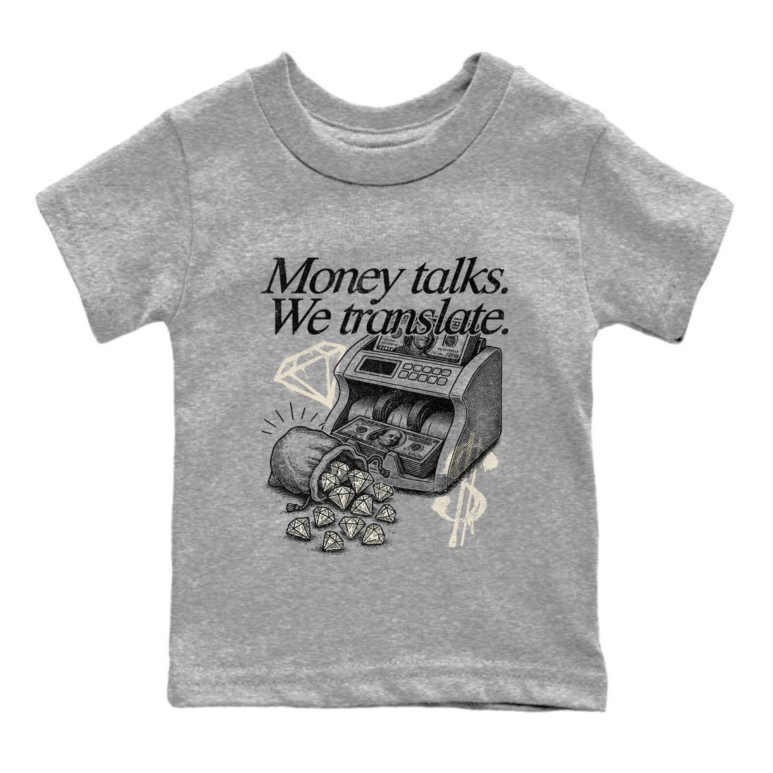 Sneaker Threads  Sneaker Tees To Match Air Foamposite One Pearl  Money Talks We Translate Youth Graphic Tee Heather Grey 2. Perfect for Jordan releases 2025 colorways.