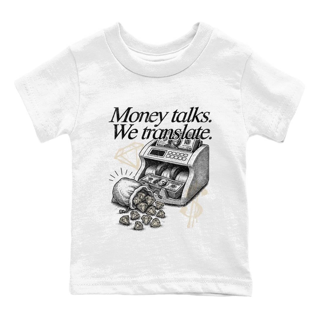 Sneaker Threads  Sneaker Tees To Match Air Foamposite One Pearl  Money Talks We Translate Youth Graphic Tee White 2. Perfect for Jordan releases 2025 colorways.