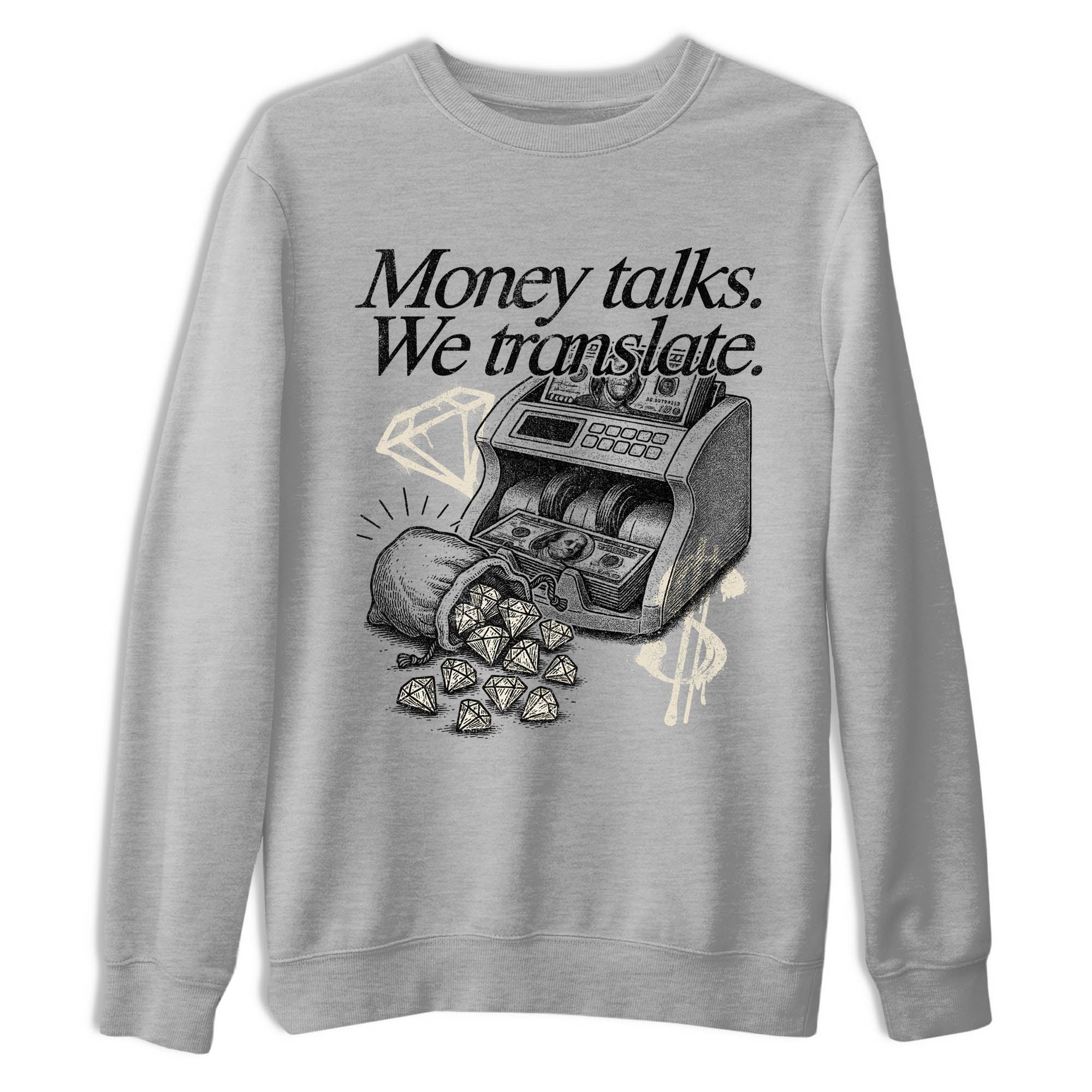Sneaker Threads  Sneaker Tees To Match Air Foamposite One Pearl  Money Talks We Translate Graphic Tee Heather Grey 2. Perfect for Jordan releases 2025 colorways.