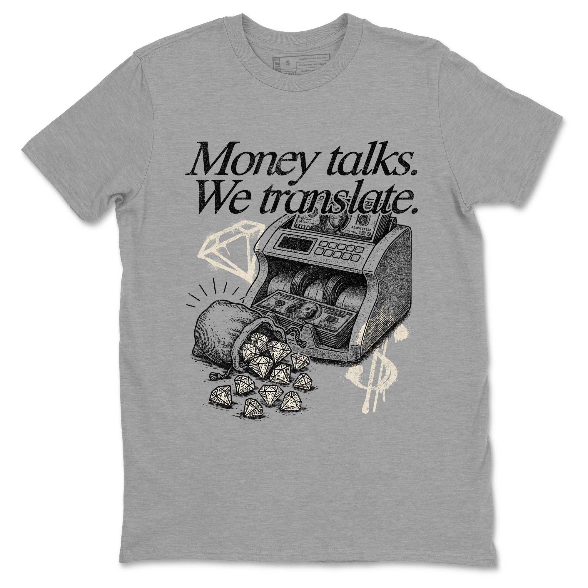 Sneaker Threads  Sneaker Tees To Match Air Foamposite One Pearl  Money Talks We Translate Graphic Tee Heather Grey 2. Perfect for Jordan releases 2025 colorways.