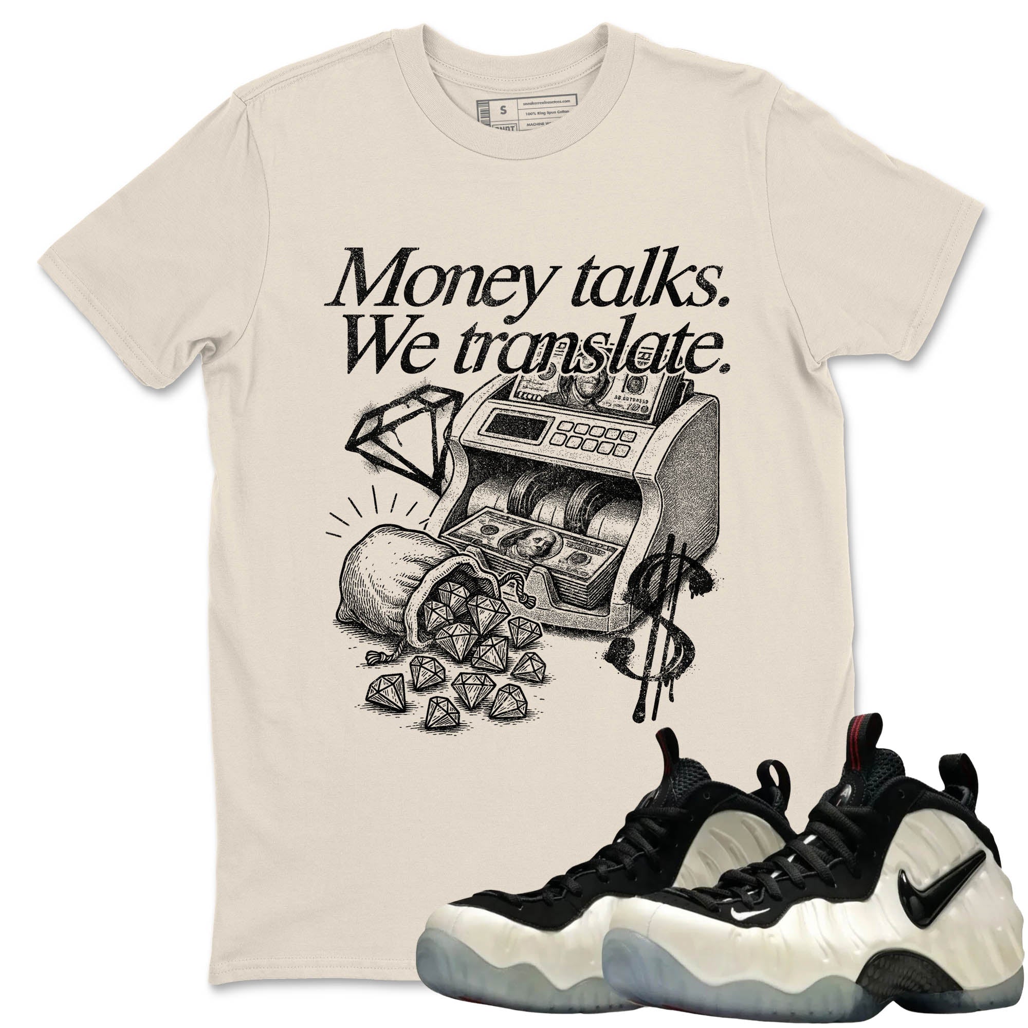 Sneaker Threads  Sneaker Tees To Match Air Foamposite One Pearl  Money Talks We Translate Graphic Tee Natural 1. Perfect for Jordan releases 2025 colorways.
