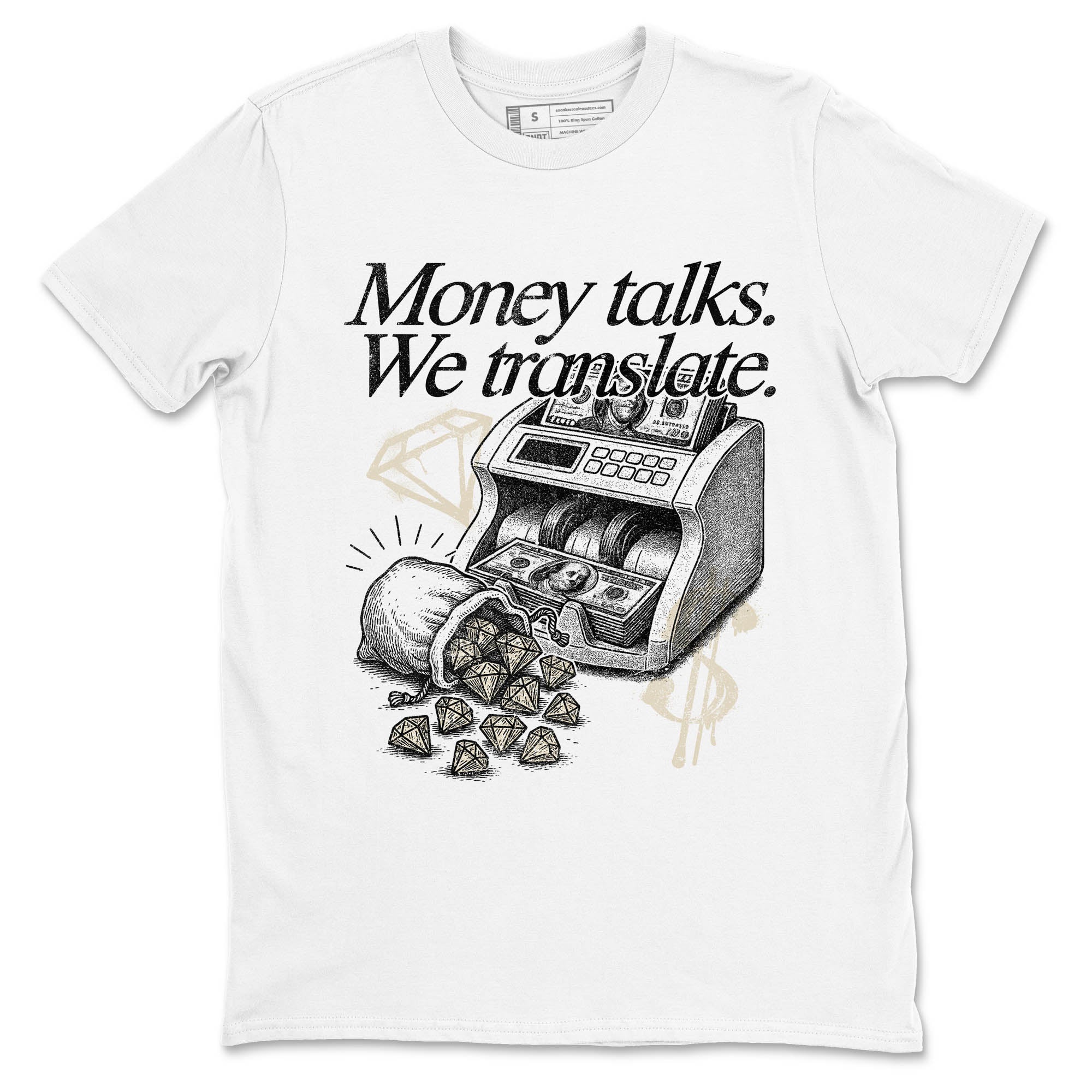 Sneaker Threads  Sneaker Tees To Match Air Foamposite One Pearl  Money Talks We Translate Graphic Tee White 2. Perfect for Jordan releases 2025 colorways.