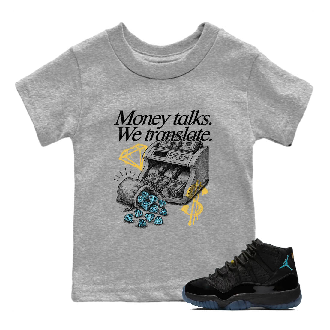 Sneaker Threads  Sneaker Tees To Match Air Jordan 11 Retro Gamma  Money Talks We Translate Youth Graphic Tee Heather Grey 1. Perfect for Jordan releases 2025 colorways.