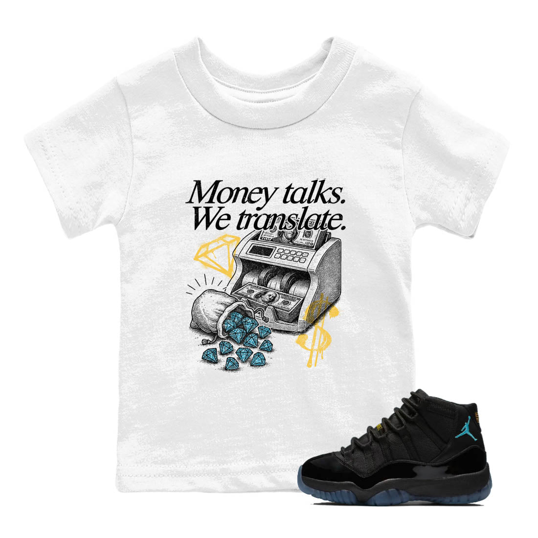 Sneaker Threads  Sneaker Tees To Match Air Jordan 11 Retro Gamma  Money Talks We Translate Youth Graphic Tee White 1. Perfect for Jordan releases 2025 colorways.