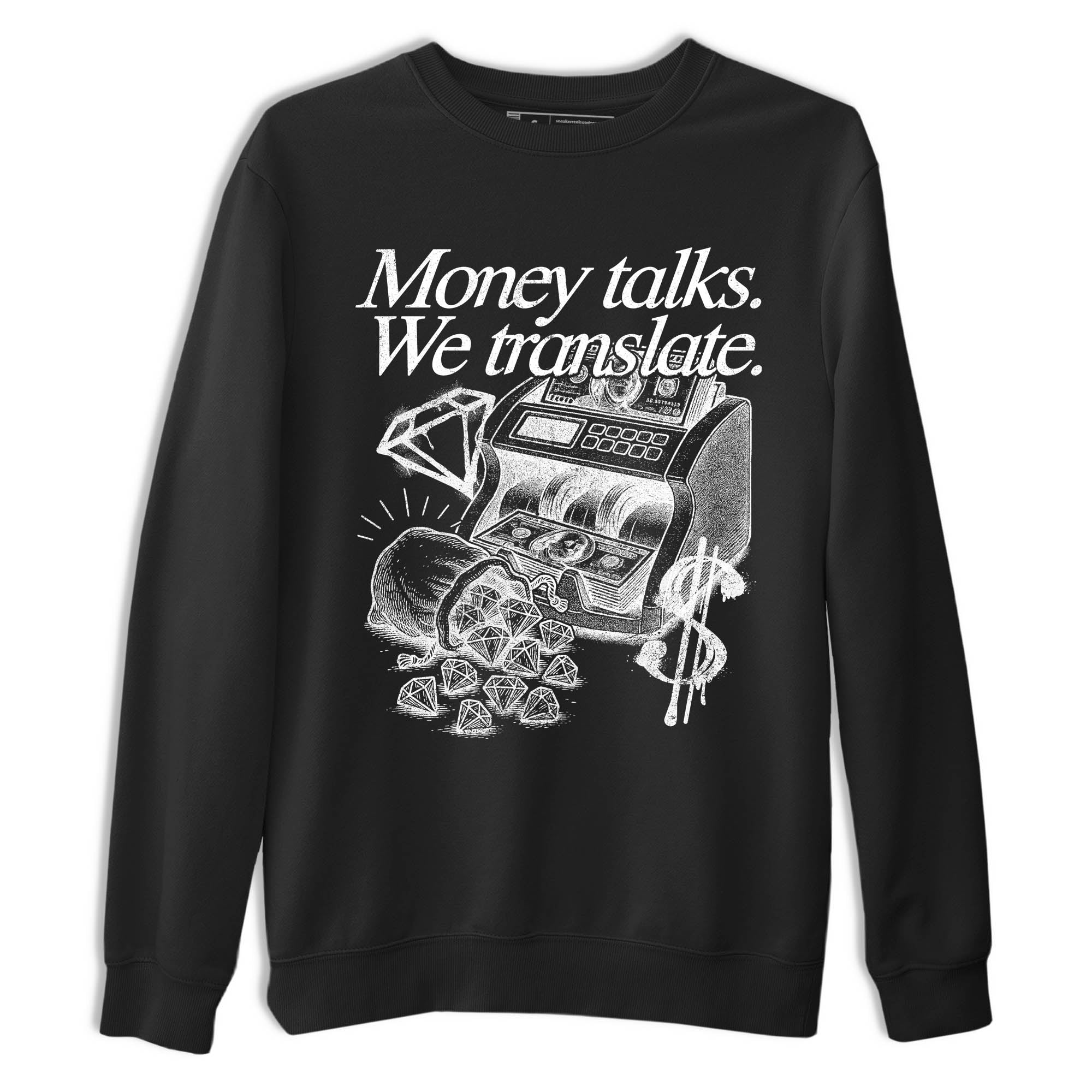 Sneaker Threads  Sneaker Tees To Match Air Jordan 4 Black Cat  Money Talks We Translate Graphic Tee Black 2. Perfect for Jordan releases 2025 colorways.