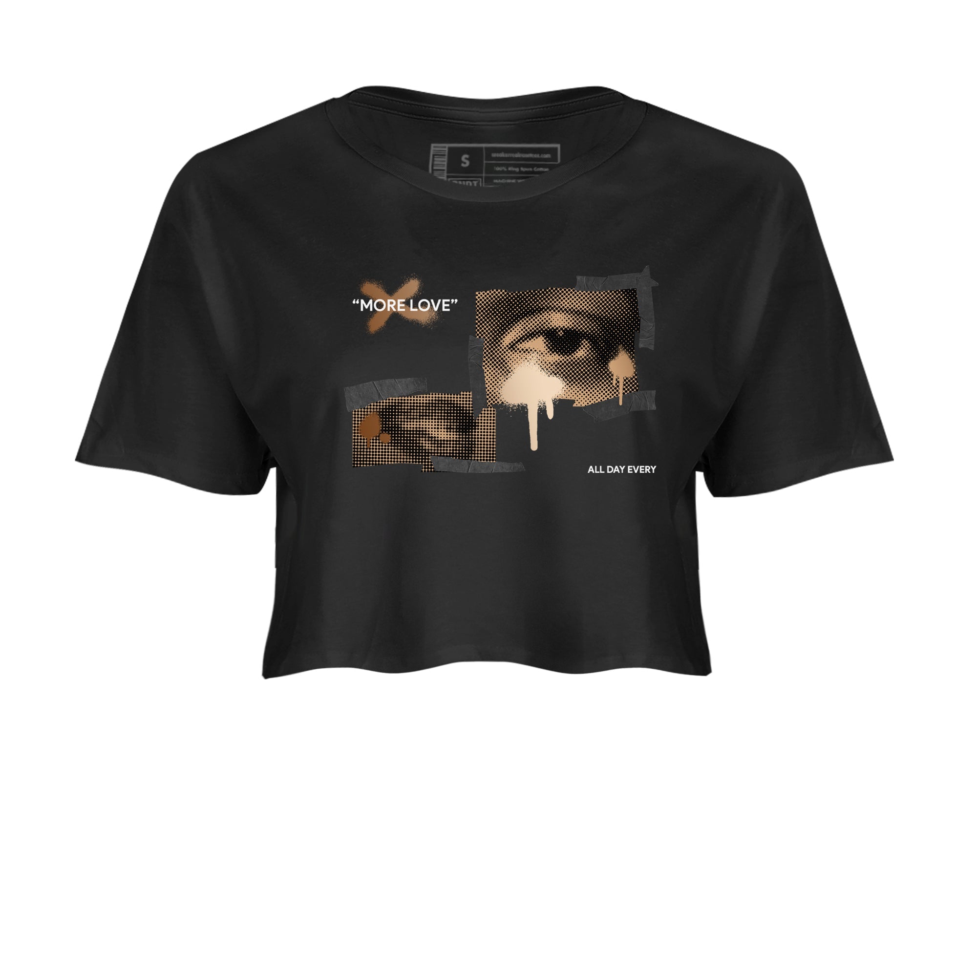 Foams One Metallic Copper shirts to match jordans More Love sneaker match tees Air Foamposite One Metallic Copper match shoes to clothes Drip Gear Zone unisex cotton Black 2 crop tee