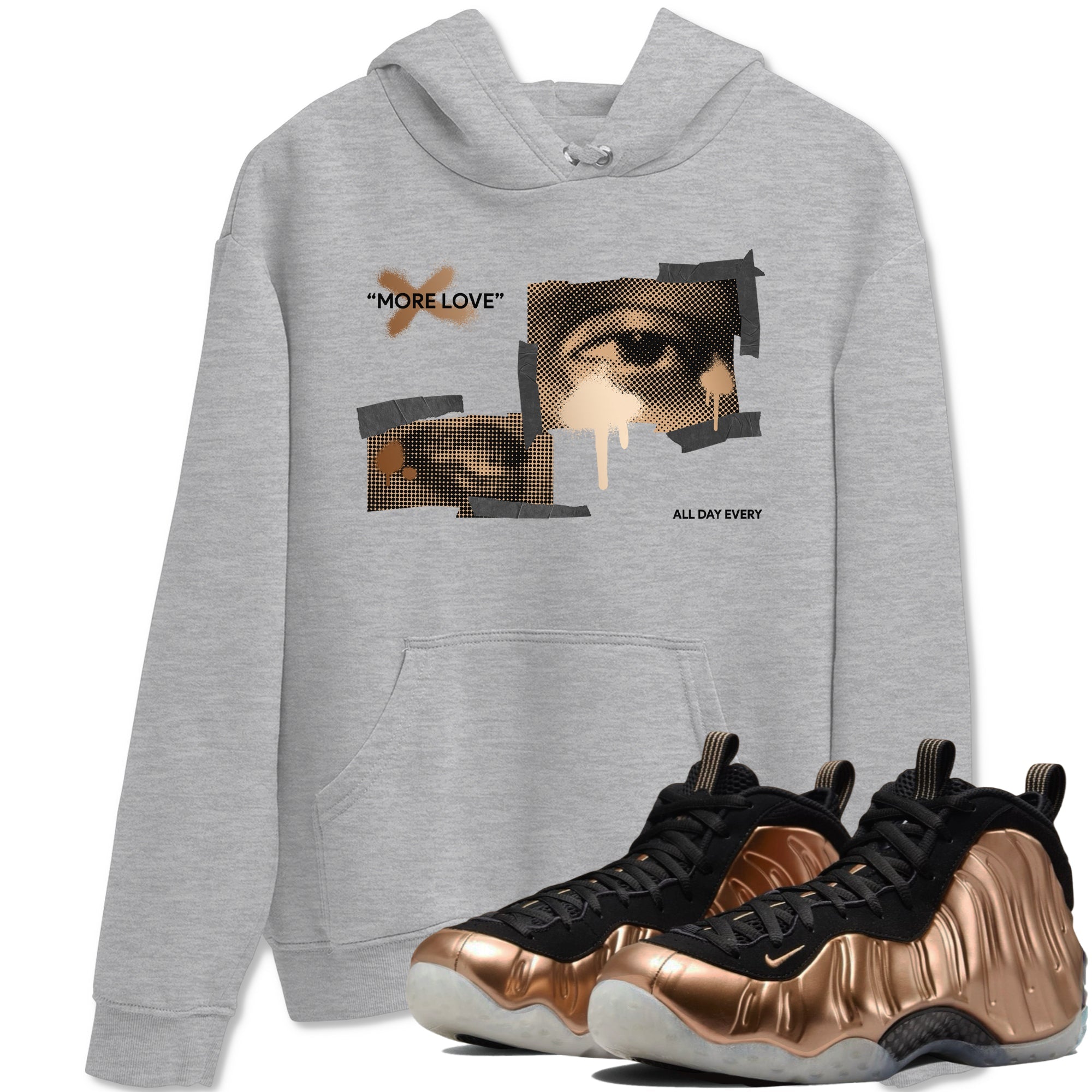 Foams One Metallic Copper shirts to match jordans More Love sneaker match tees Air Foamposite One Metallic Copper match shoes to clothes Drip Gear Zone unisex cotton Heather Grey 1 shirts