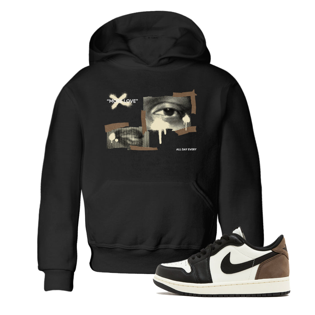 1s Low OG Mocha shirts to match jordans More Love sneaker match tees Air Jordan 1 Mocha match shoes to clothes Drip Gear Zone Youth Baby Black 1 tee