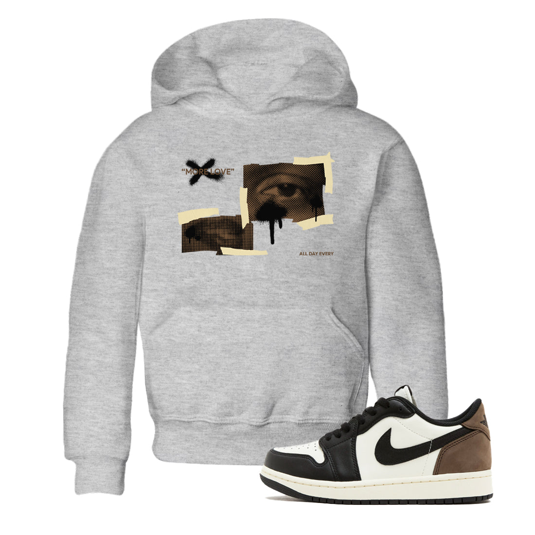 1s Low OG Mocha shirts to match jordans More Love sneaker match tees Air Jordan 1 Mocha match shoes to clothes Drip Gear Zone Youth Baby Heather Grey 1 tee