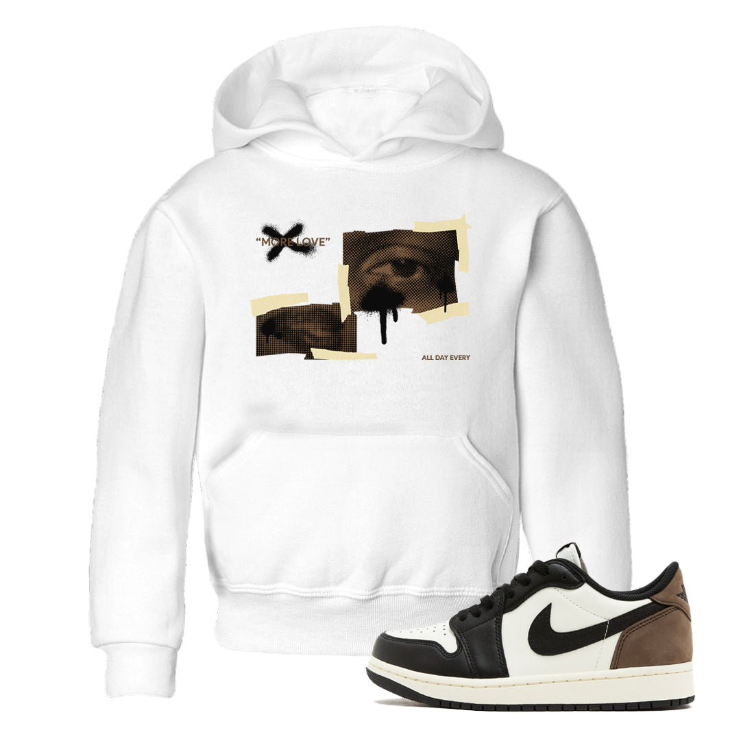 1s Low OG Mocha shirts to match jordans More Love sneaker match tees Air Jordan 1 Mocha match shoes to clothes Drip Gear Zone Youth Baby White 1 tee