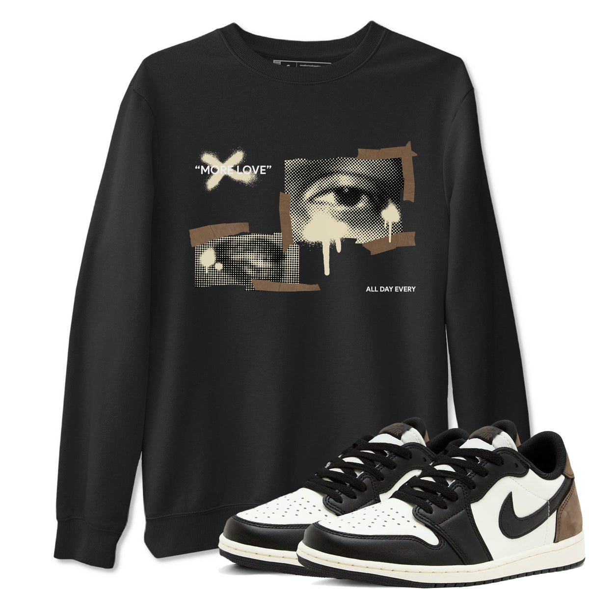 1s Low OG Mocha shirts to match jordans More Love sneaker match tees Air Jordan 1 Mocha match shoes to clothes Drip Gear Zone unisex cotton Black 1 shirts