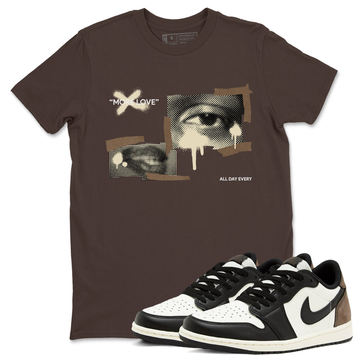 1s Low OG Mocha shirts to match jordans More Love sneaker match tees Air Jordan 1 Mocha match shoes to clothes Drip Gear Zone unisex cotton Dark Chocolate 1 shirts