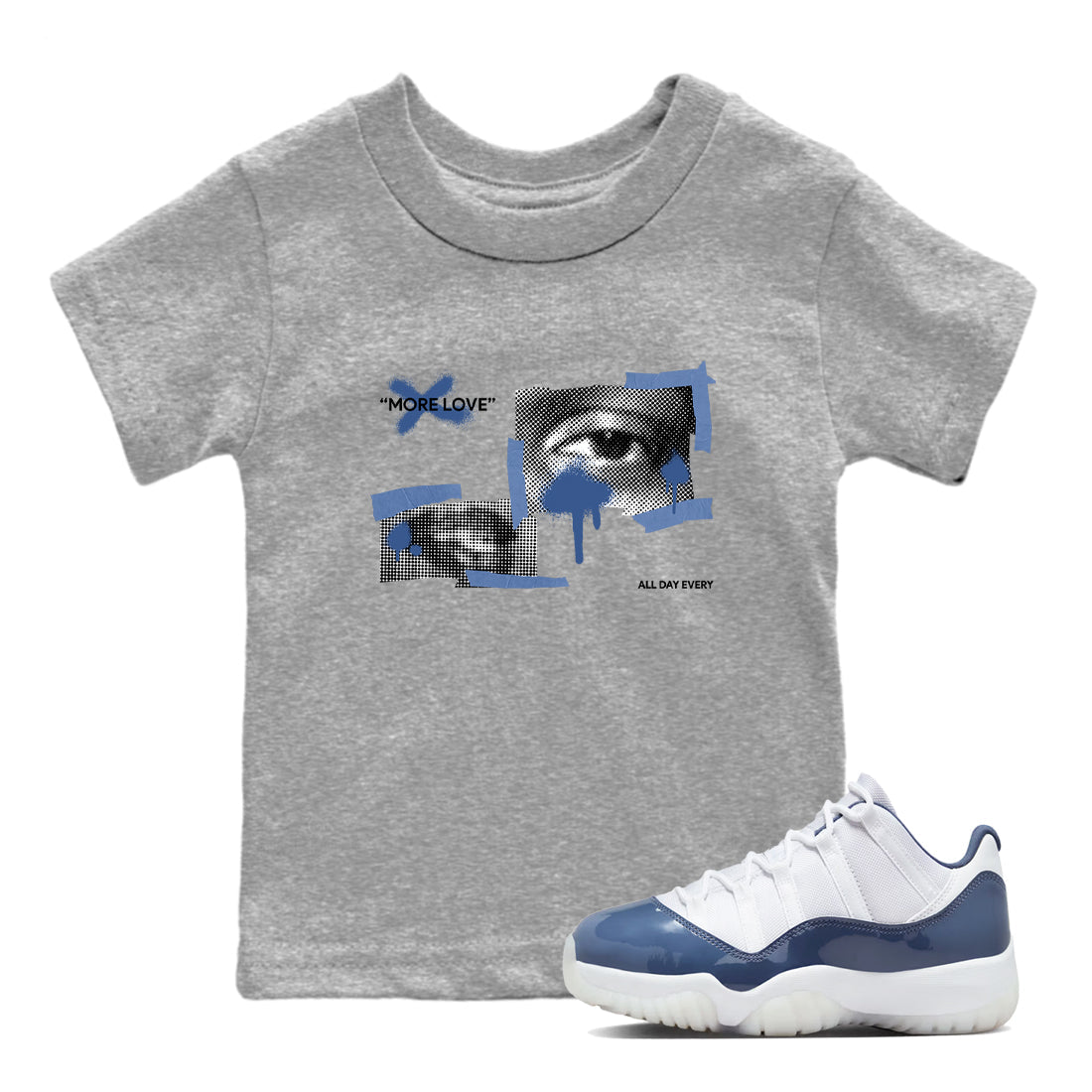 11s Diffused Blue Shirts To Match Jordans More Love sneaker match tees Air Jordan 11 Diffused Blue Tee Drip Gear Zone Youth Baby Heather Grey 1 crew neck shirts