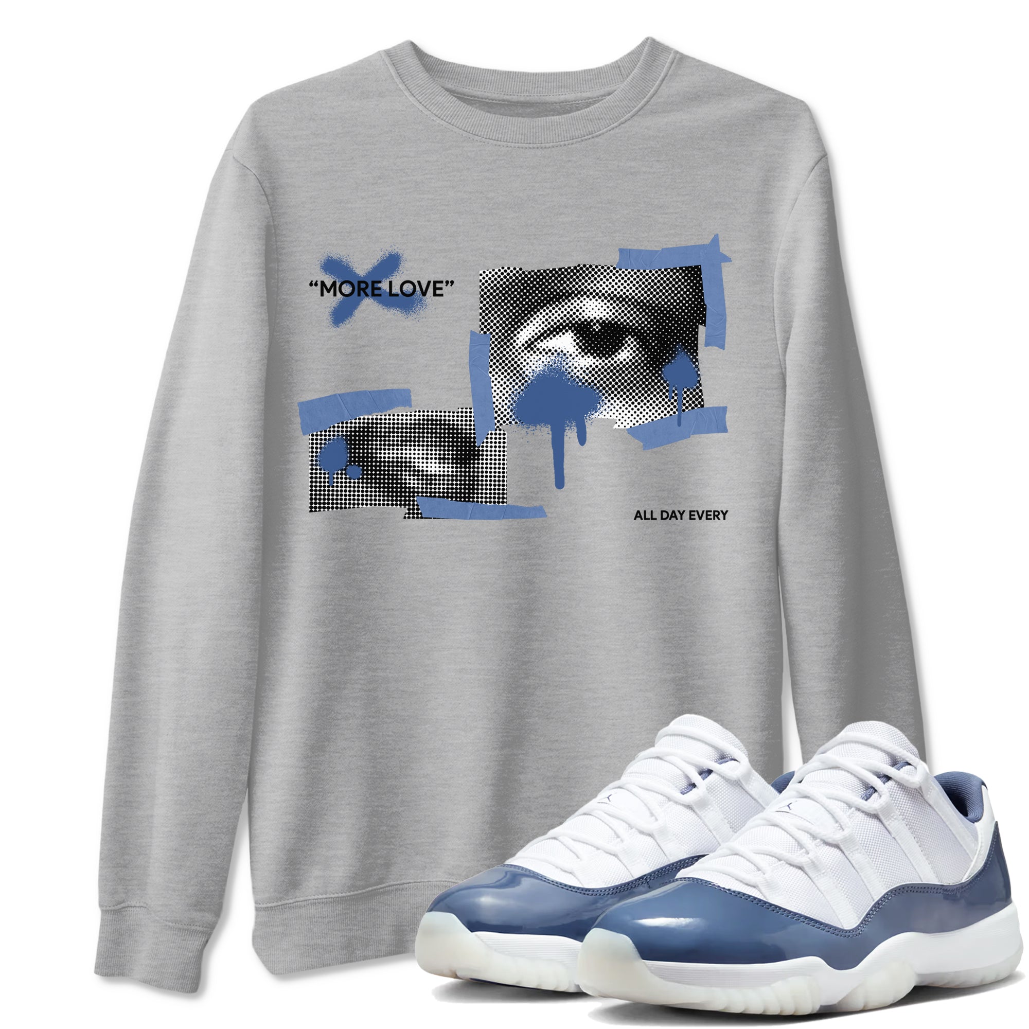 11s Diffused Blue Shirts To Match Jordans More Love sneaker match tees Air Jordan 11 Diffused Blue Tee Drip Gear Zone unisex cotton Heather Grey 1 crew neck shirts