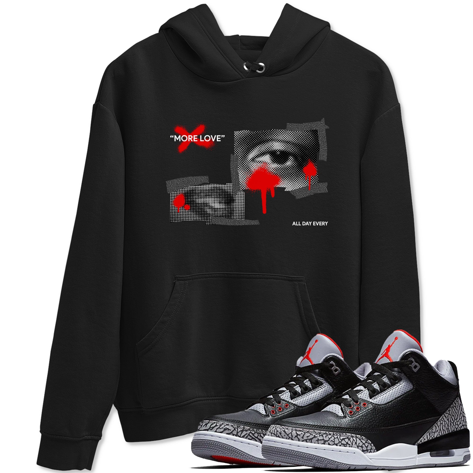 3s Black Cement shirts to match jordans More Love sneaker match tees Air Jordan 3 Black Cement match shoes to clothes Drip Gear Zone unisex cotton Black 1 shirts