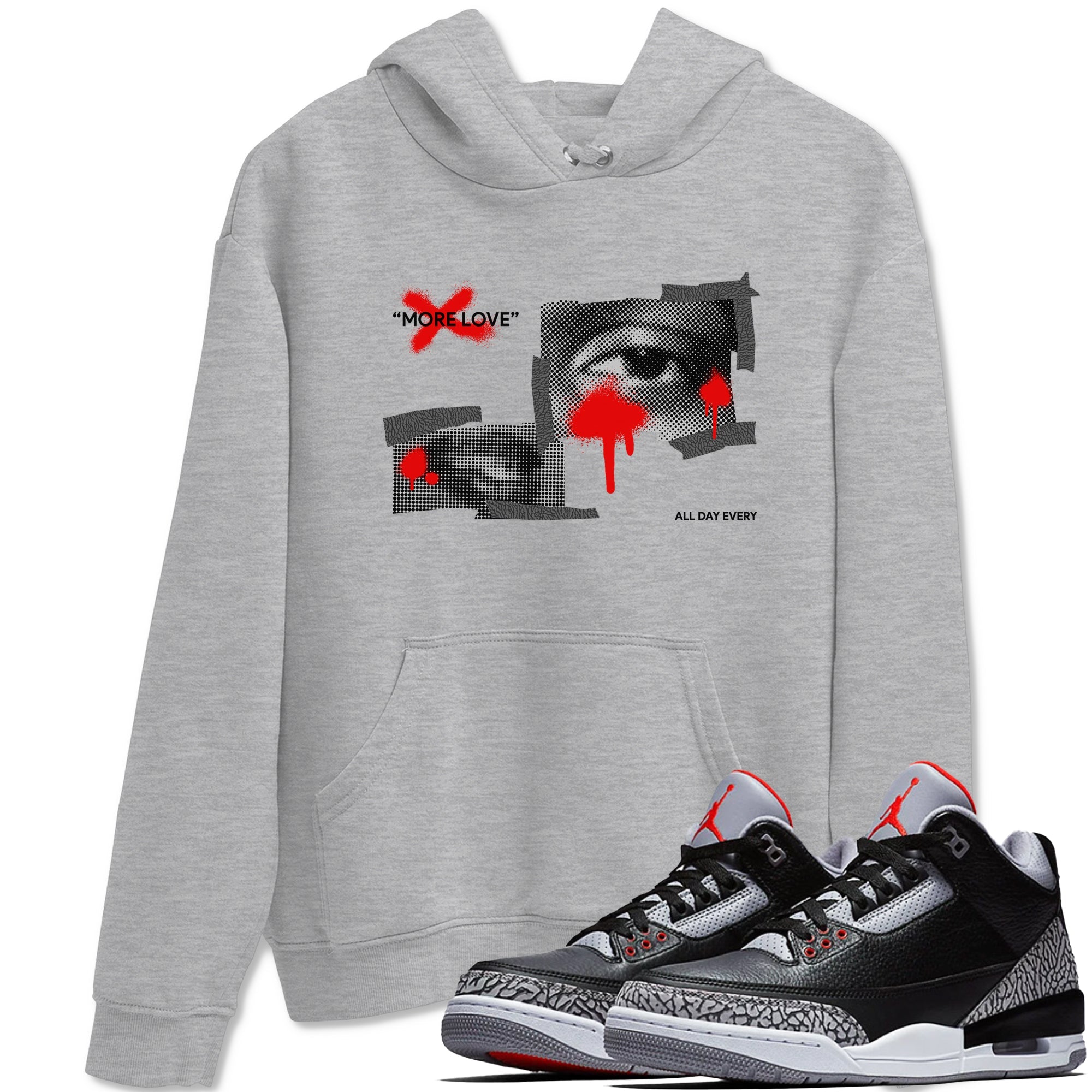 3s Black Cement shirts to match jordans More Love sneaker match tees Air Jordan 3 Black Cement match shoes to clothes Drip Gear Zone unisex cotton Heather Grey 1 shirts