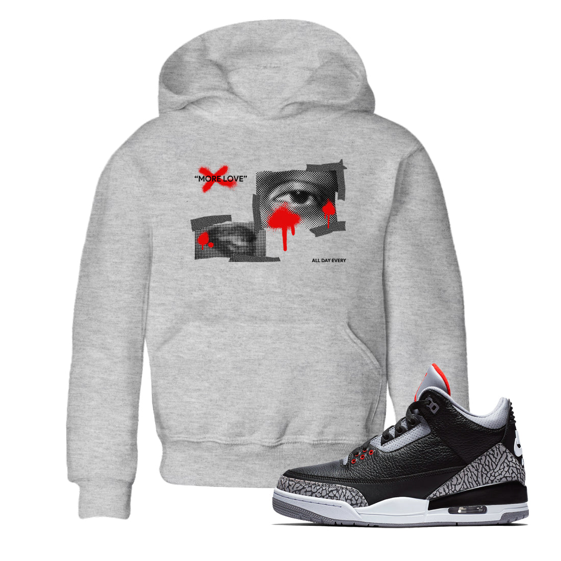 3s Black Cement shirts to match jordans More Love sneaker match tees Air Jordan 3 Black Cement match shoes to clothes Drip Gear Zone Youth Baby Heather Grey 1 tee