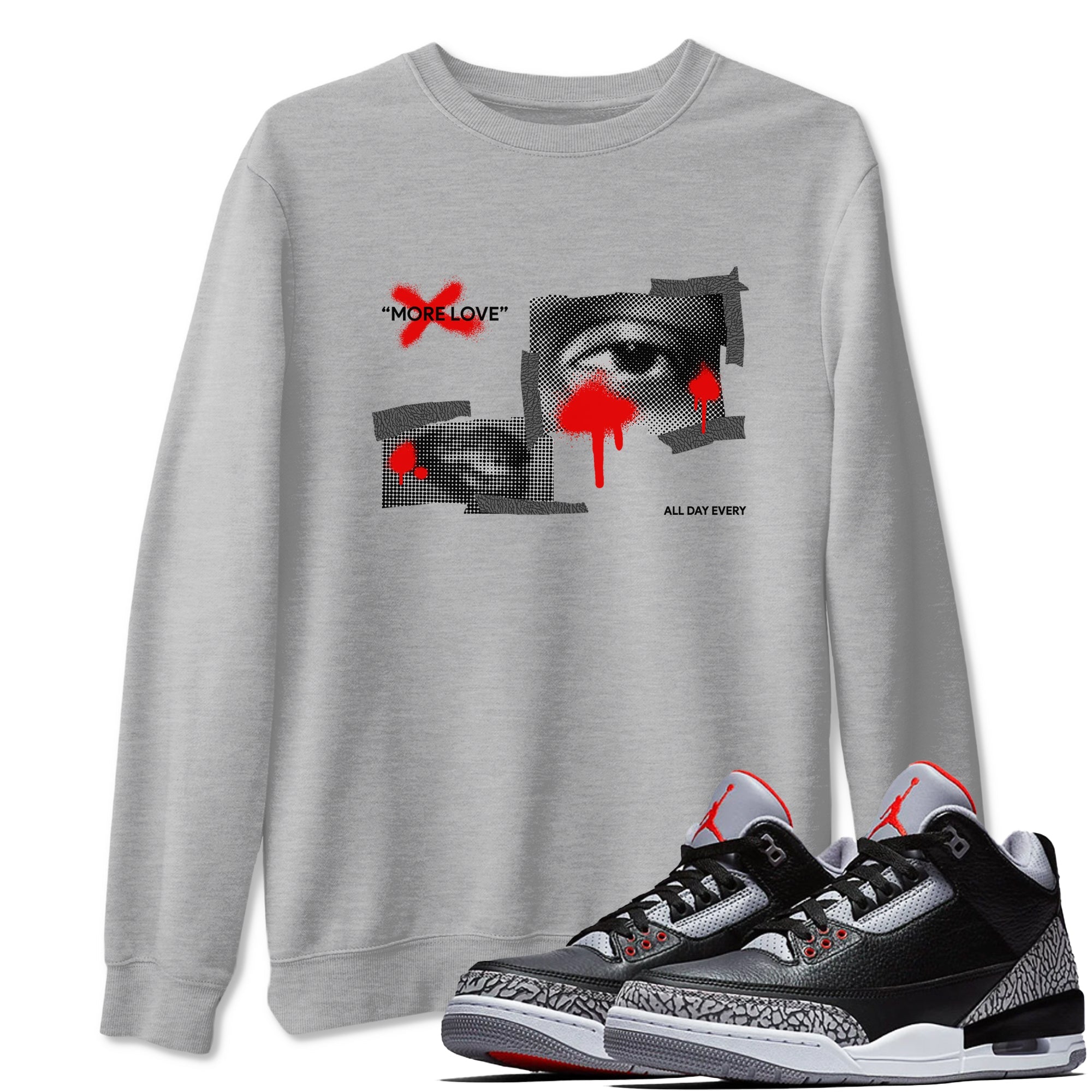 3s Black Cement shirts to match jordans More Love sneaker match tees Air Jordan 3 Black Cement match shoes to clothes Drip Gear Zone unisex cotton Heather Grey 1 shirts