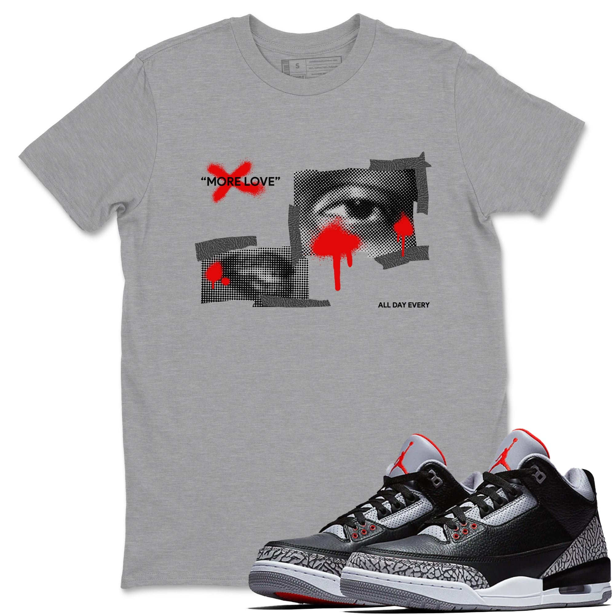 3s Black Cement shirts to match jordans More Love sneaker match tees Air Jordan 3 Black Cement match shoes to clothes Drip Gear Zone unisex cotton Heather Grey 1 shirts