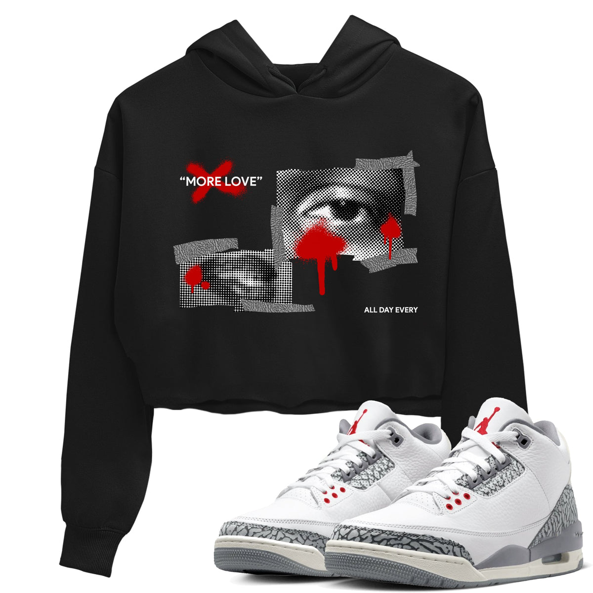 3s Cement Grey shirts to match jordans More Love sneaker match tees Air Jordan 3 Cement Grey Drip Gear Zone unisex cotton Black 1 Crop Shirts