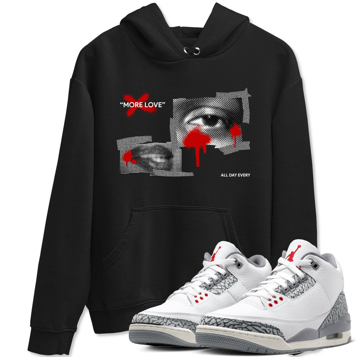 3s Cement Grey shirts to match jordans More Love sneaker match tees Air Jordan 3 Cement Grey Drip Gear Zone unisex cotton Black 1 crew neck shirts