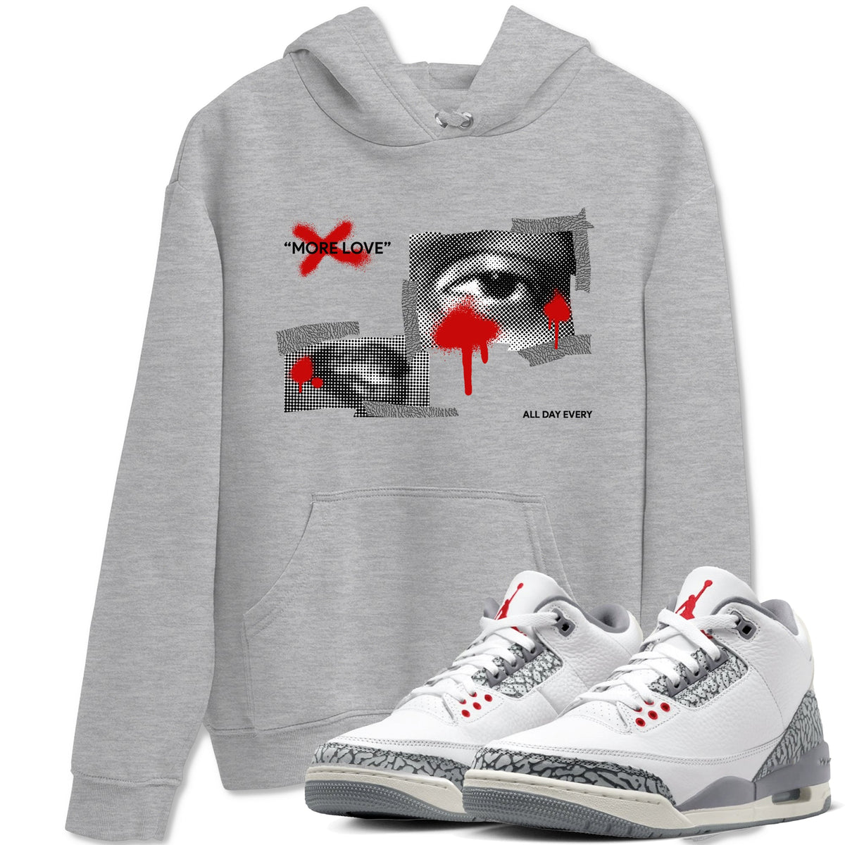 3s Cement Grey shirts to match jordans More Love sneaker match tees Air Jordan 3 Cement Grey Drip Gear Zone unisex cotton Heather Grey 1 crew neck shirts