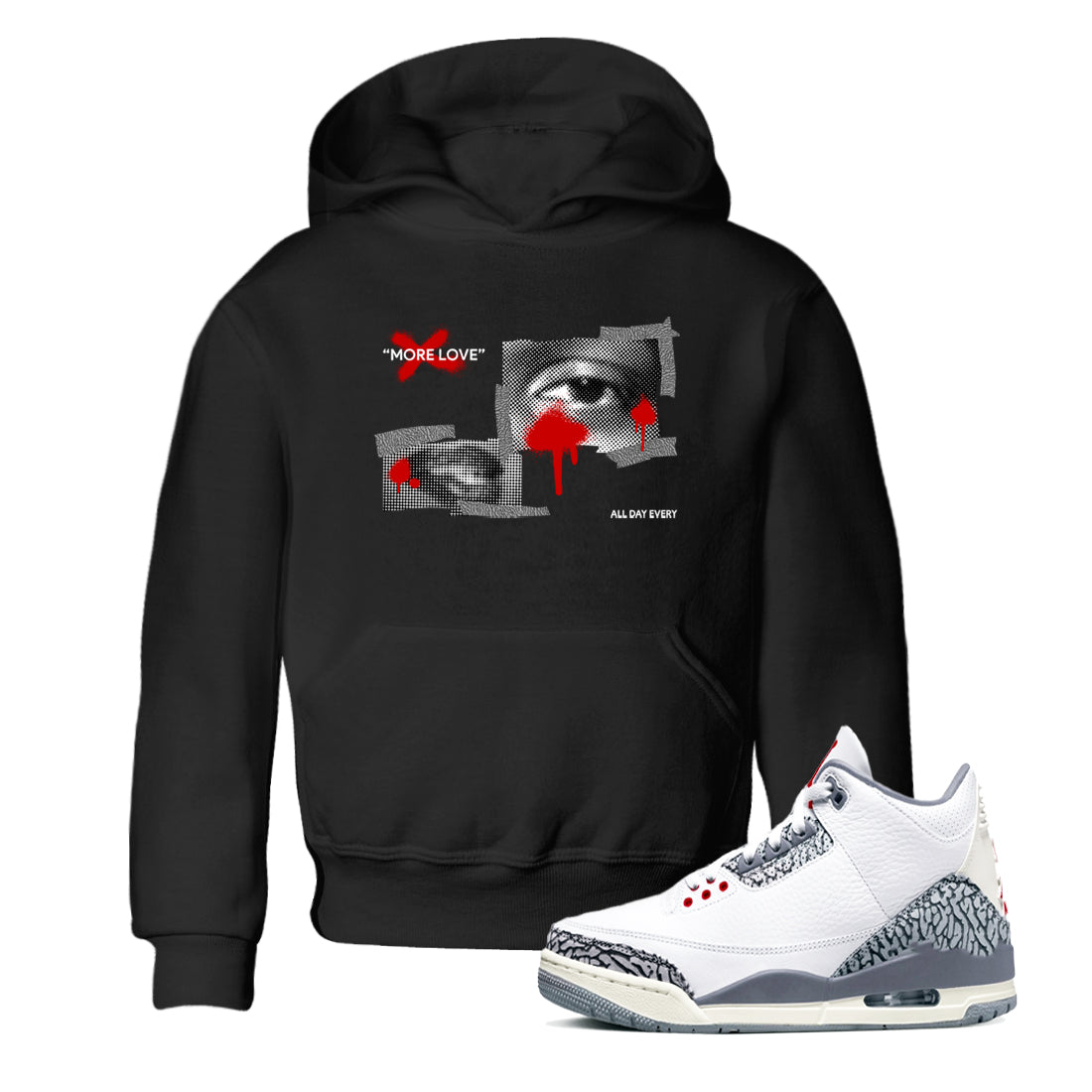 3s Cement Grey shirts to match jordans More Love sneaker match tees Air Jordan 3 Cement Grey Drip Gear Zone Youth Baby Black 1 crew neck shirts