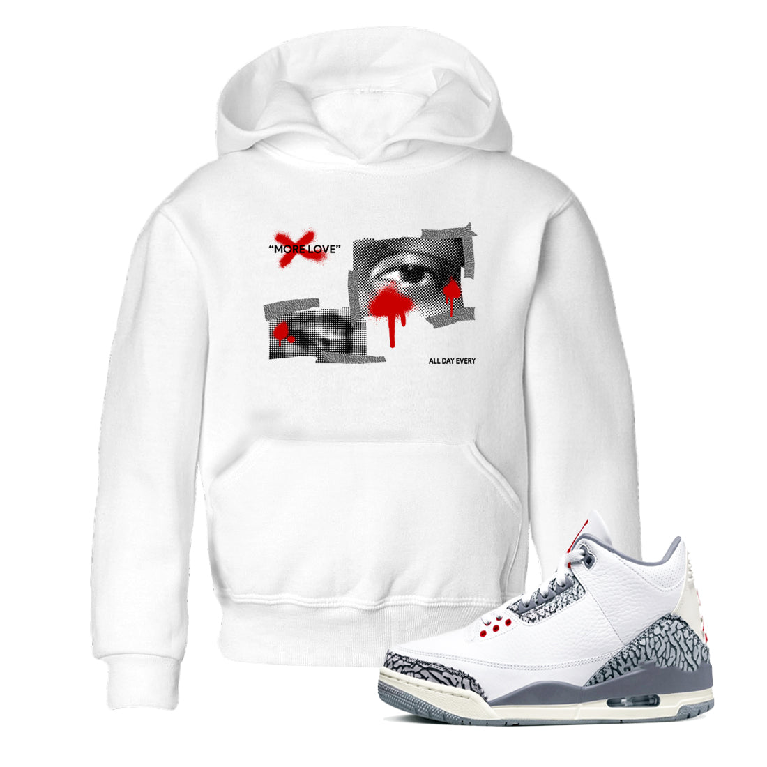 3s Cement Grey shirts to match jordans More Love sneaker match tees Air Jordan 3 Cement Grey Drip Gear Zone Youth Baby White 1 crew neck shirts