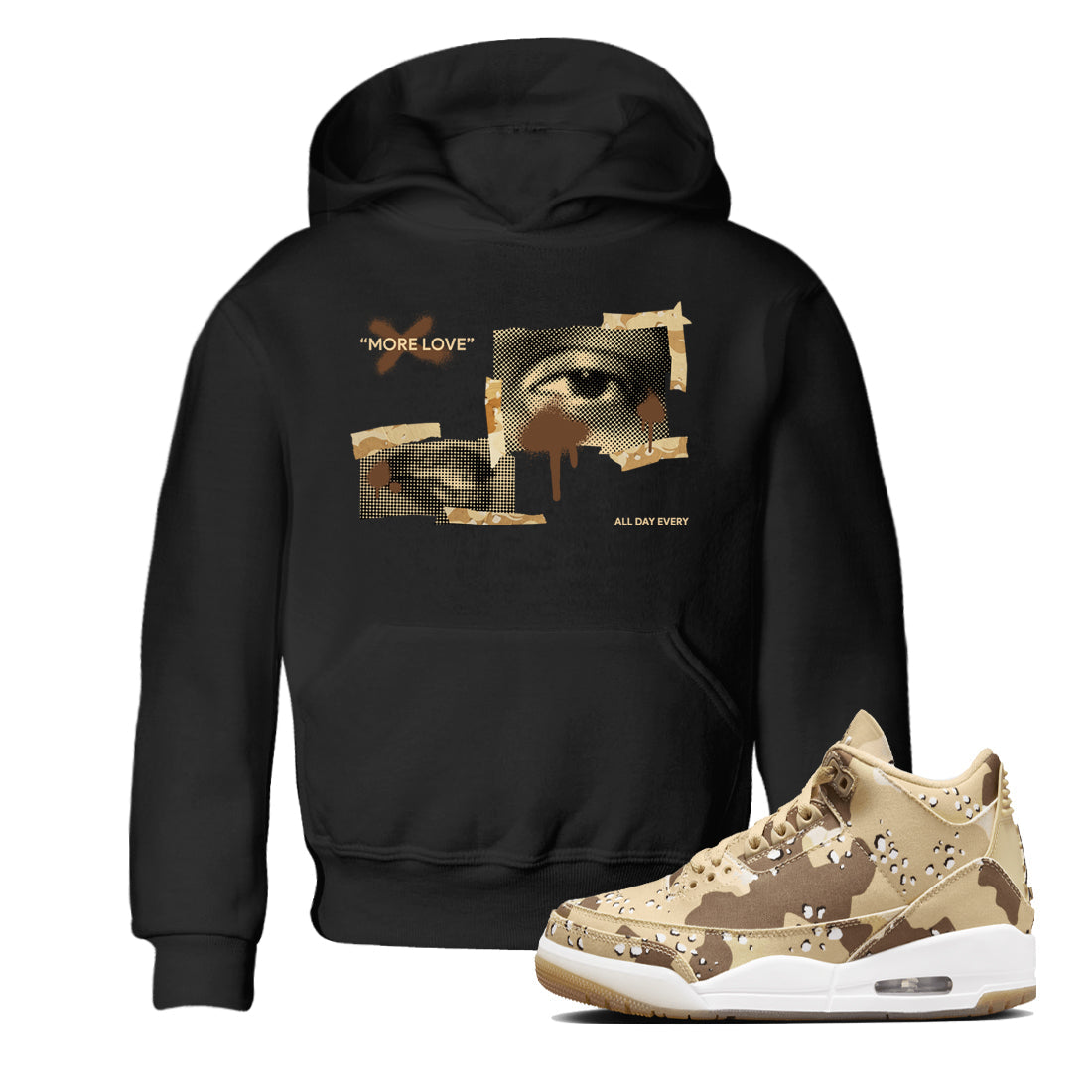 AJ3 Desert Camo shirts to match jordans More Love sneaker match tees Air Jordan 3 Desert Camo Drip Gear Zone streetwear brand Baby and Youth Black 1 cotton tee