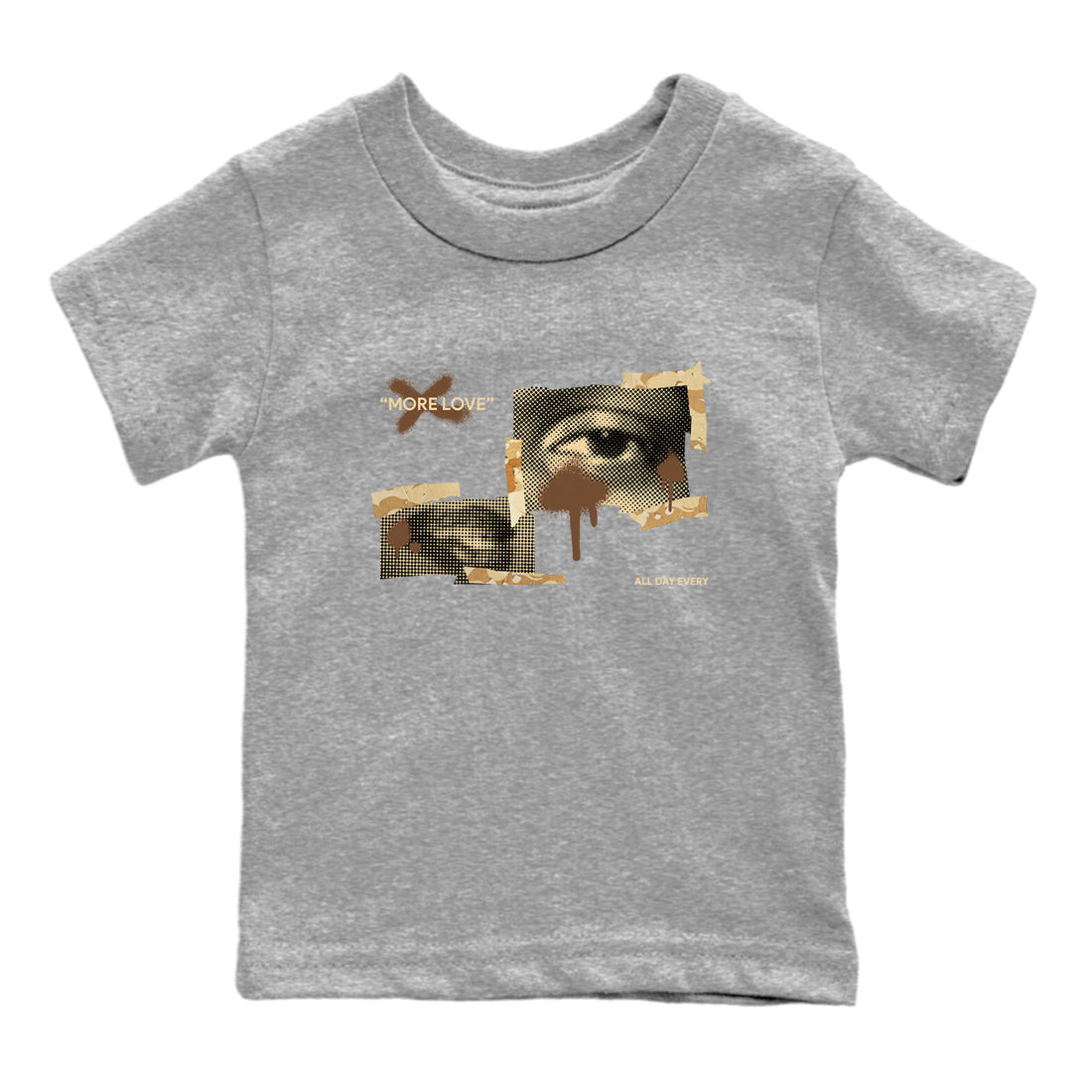 AJ3 Desert Camo shirts to match jordans More Love sneaker match tees Air Jordan 3 Desert Camo Drip Gear Zone streetwear brand Baby and Youth Heather Grey 2 cotton tee