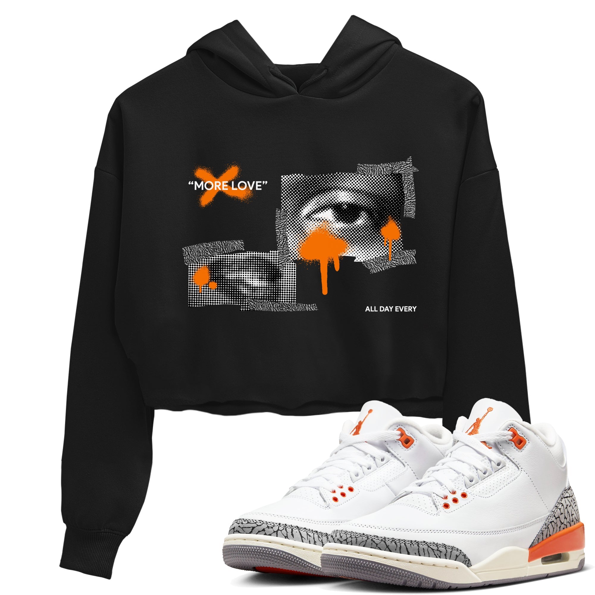 3s Georgia Peach shirt to match jordans More Love sneaker tees Air Jordan 3 Georgia Peach Drip Gear Zone Black 1 crop length shirt