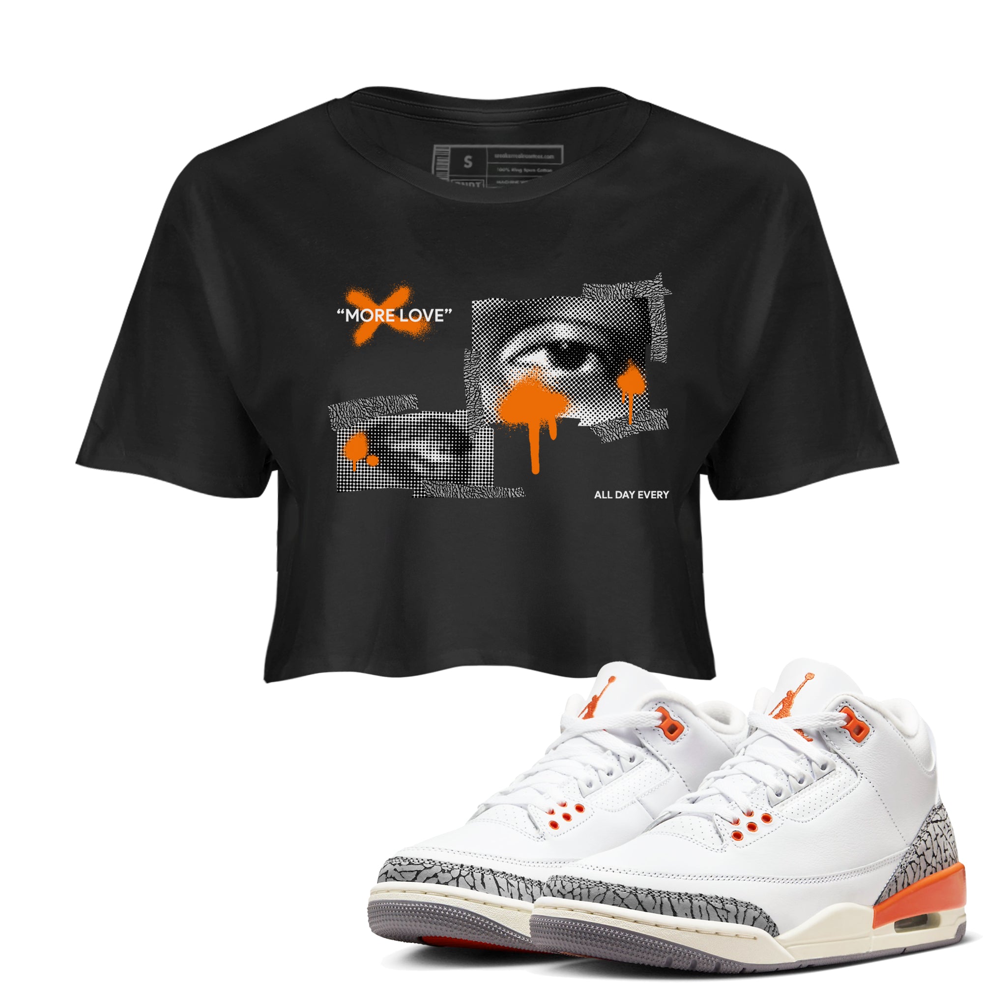 3s Georgia Peach shirt to match jordans More Love sneaker tees Air Jordan 3 Georgia Peach Drip Gear Zone Black 1 crop length shirt