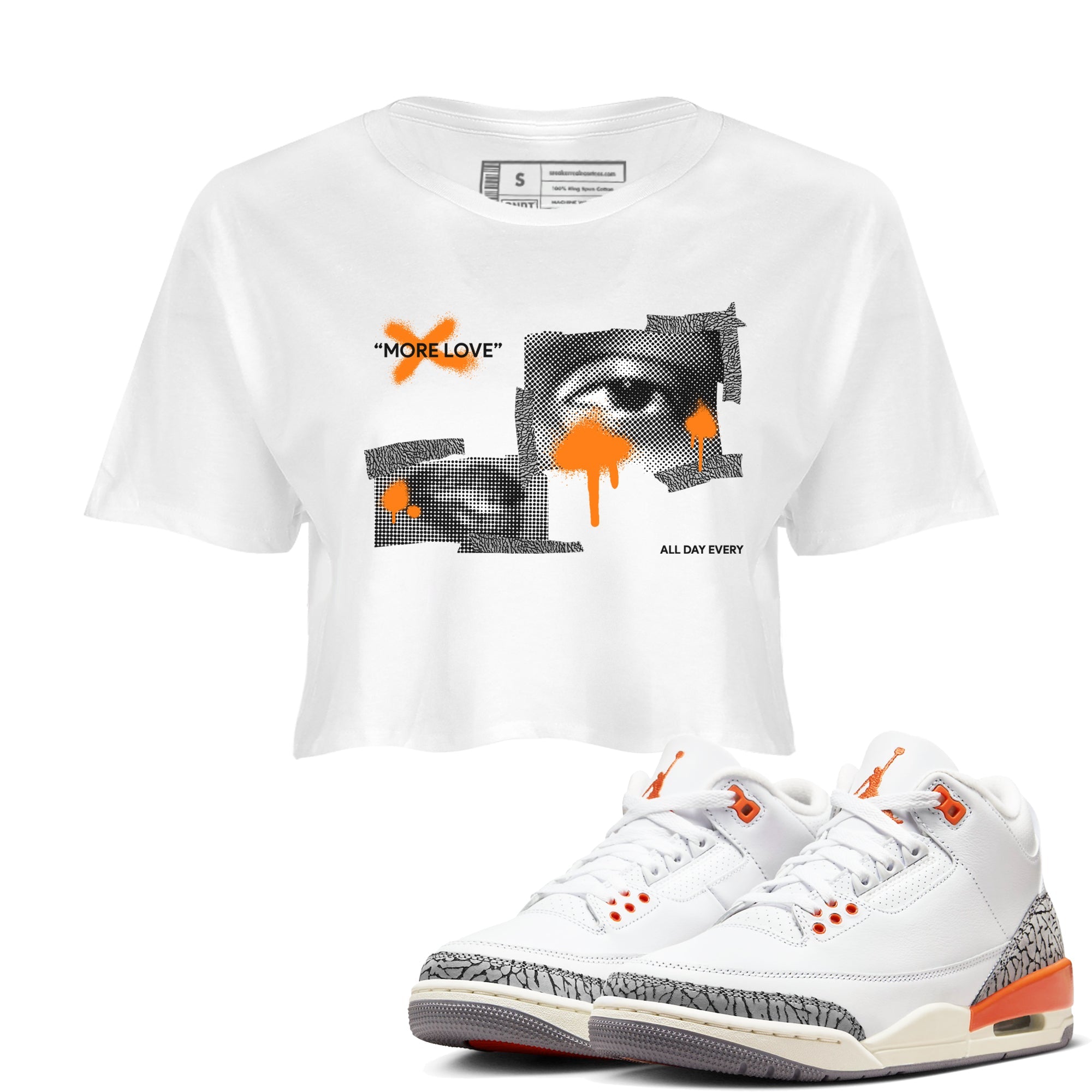 3s Georgia Peach shirt to match jordans More Love sneaker tees Air Jordan 3 Georgia Peach Drip Gear Zone White 1 crop length shirt
