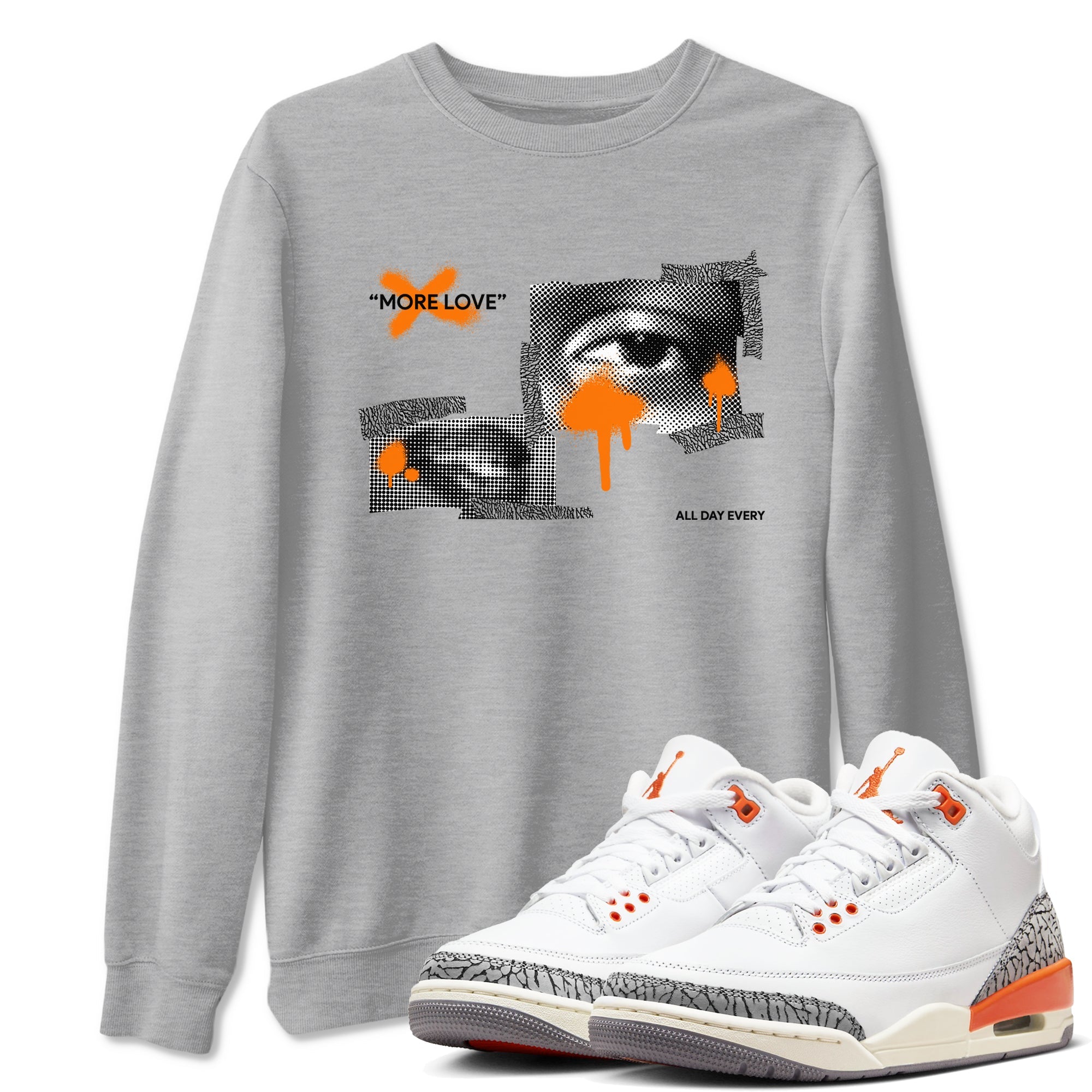 3s Georgia Peach shirt to match jordans More Love sneaker tees Air Jordan 3 Georgia Peach Drip Gear Zone unisex cotton Heather Grey 1 crew neck shirt