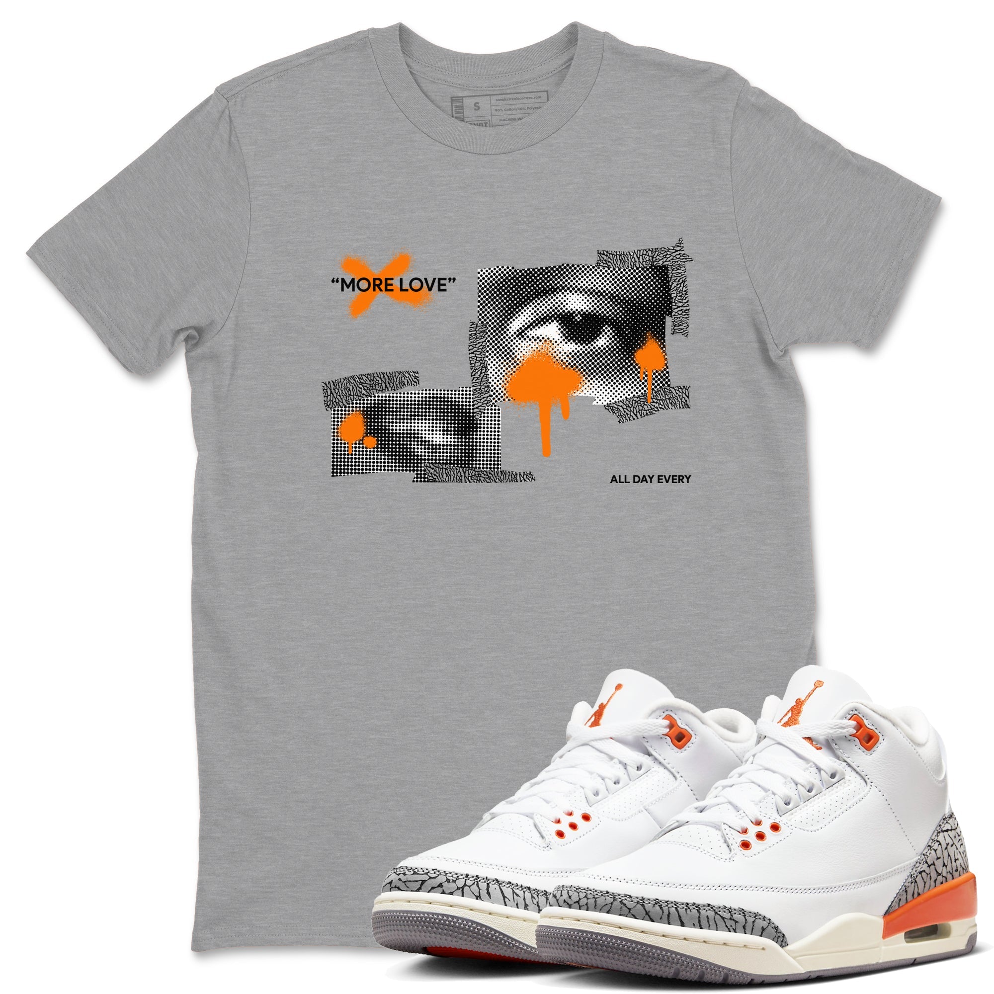 3s Georgia Peach shirt to match jordans More Love sneaker tees Air Jordan 3 Georgia Peach Drip Gear Zone unisex cotton Heather Grey 1 crew neck shirt